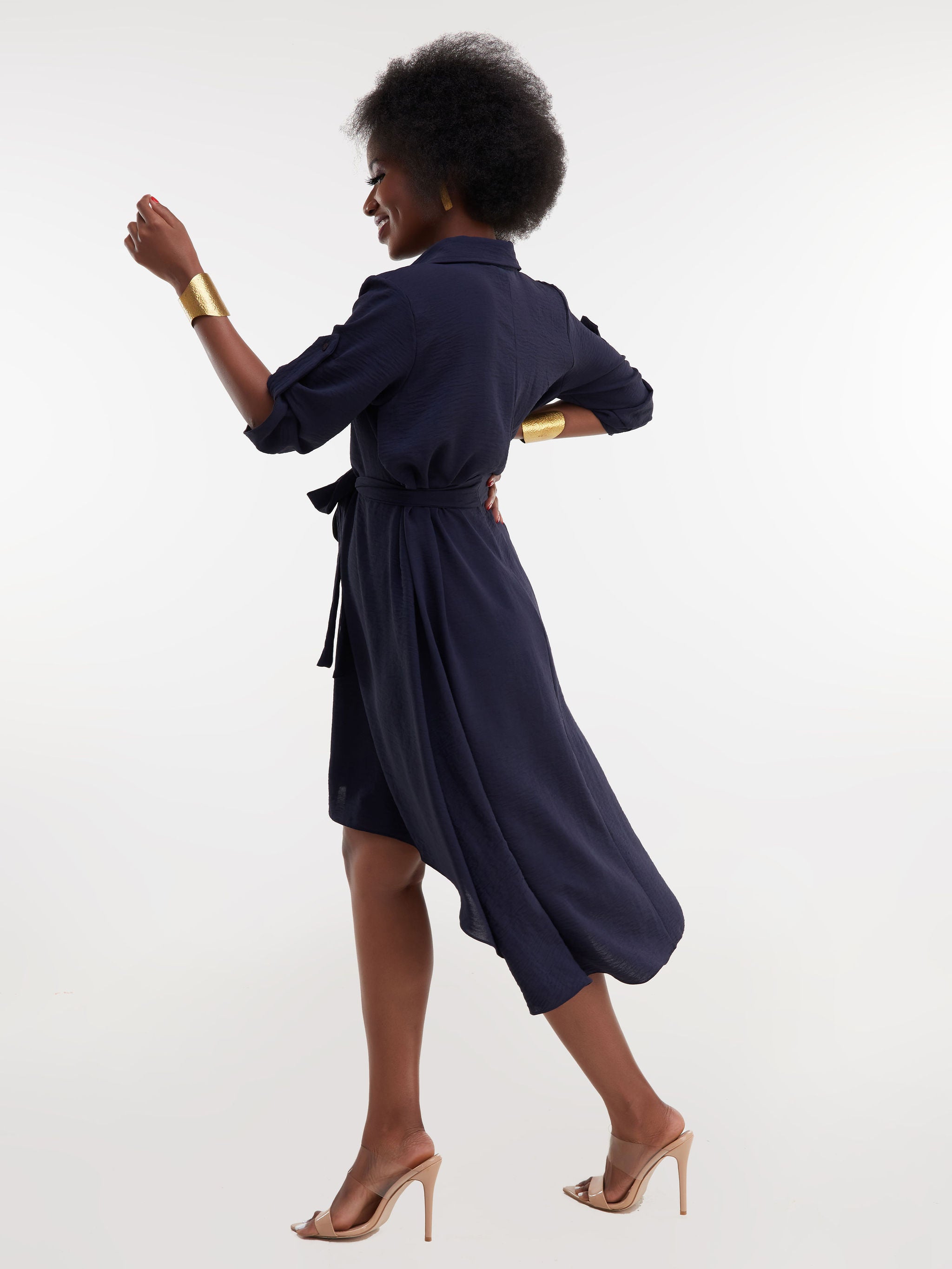 Vivo Dayo 3/4 Sleeved High Low Tent Dress - Navy Blue
