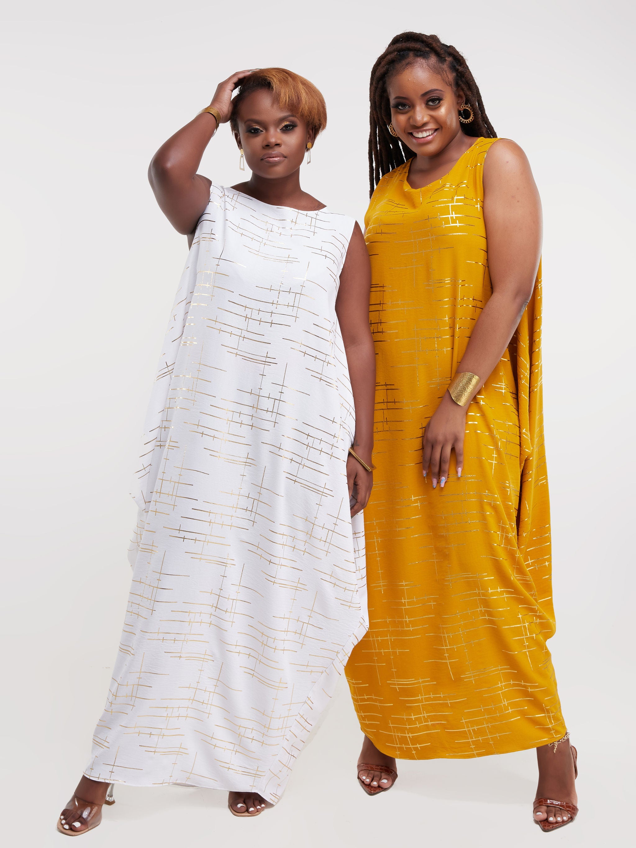 Vivo Hera Side Cowl Dress - Mustard Print