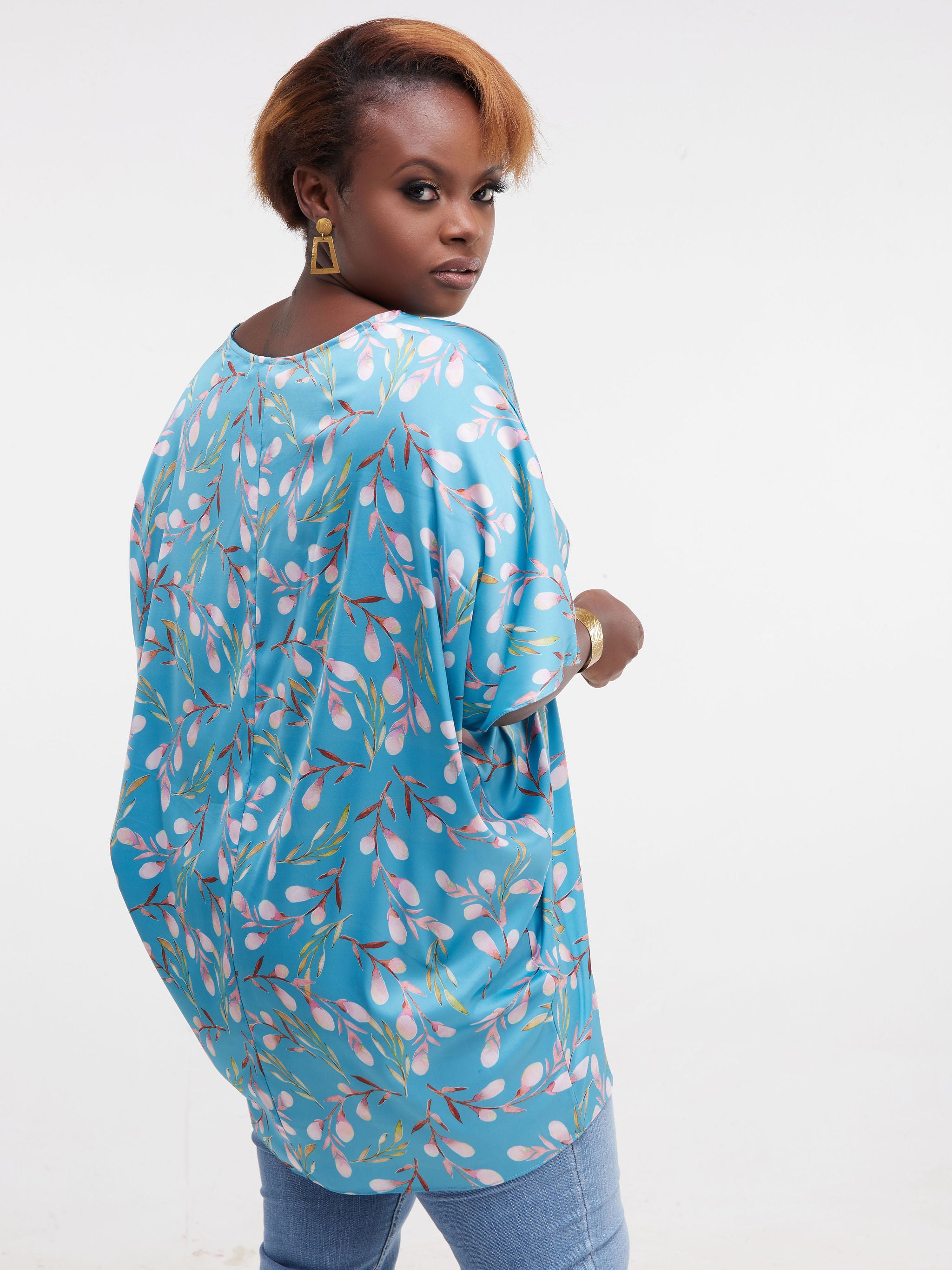Vivo Thando Dolman Tunic Top - Light Blue Print