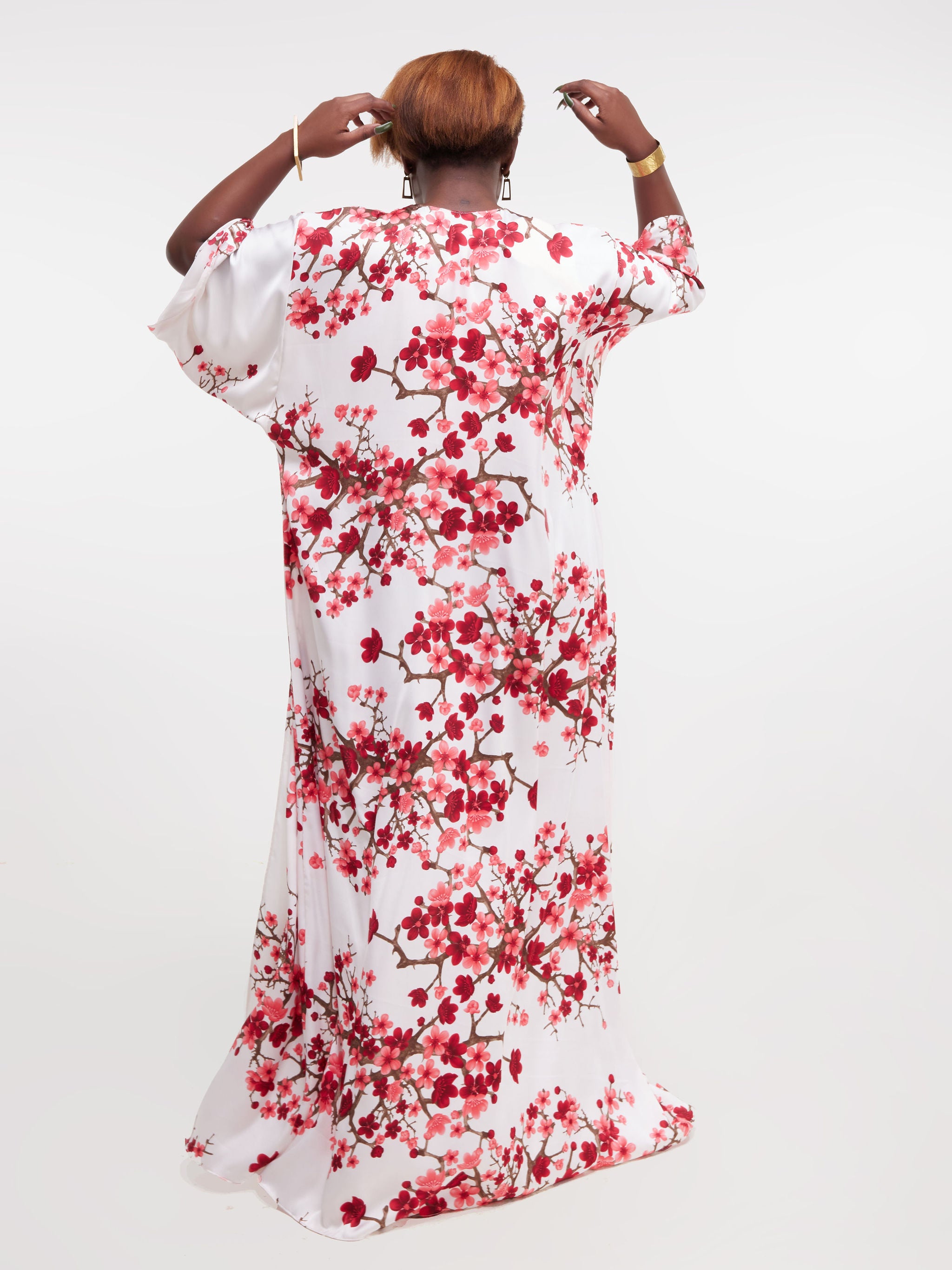 Vivo Nandi 3/4 Sleeve A-Line Maxi Kimono - Cherry Blossom Print