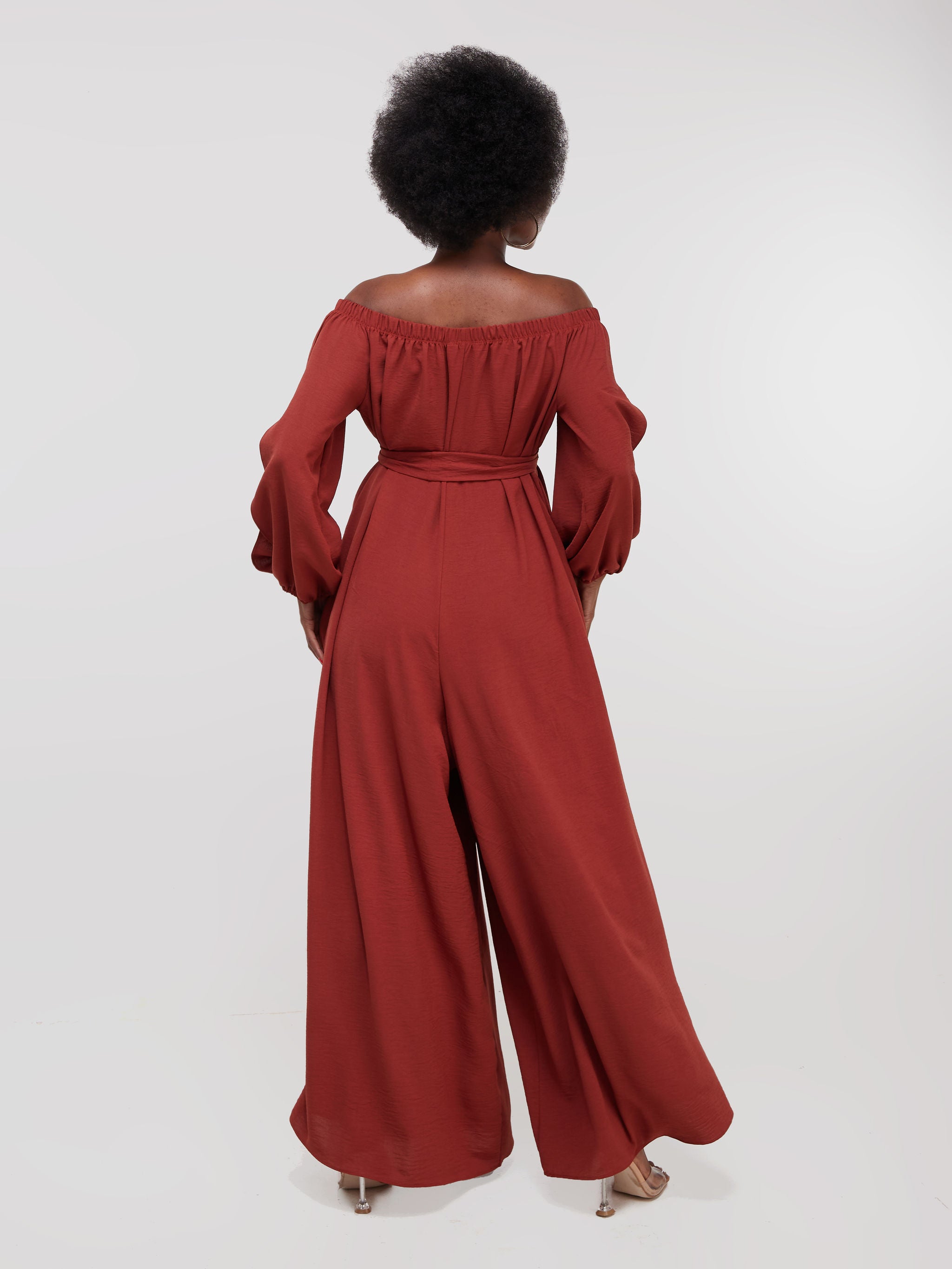 Vivo Dayo Off Shoulder Split Sleeve Jumpsuit - Brown