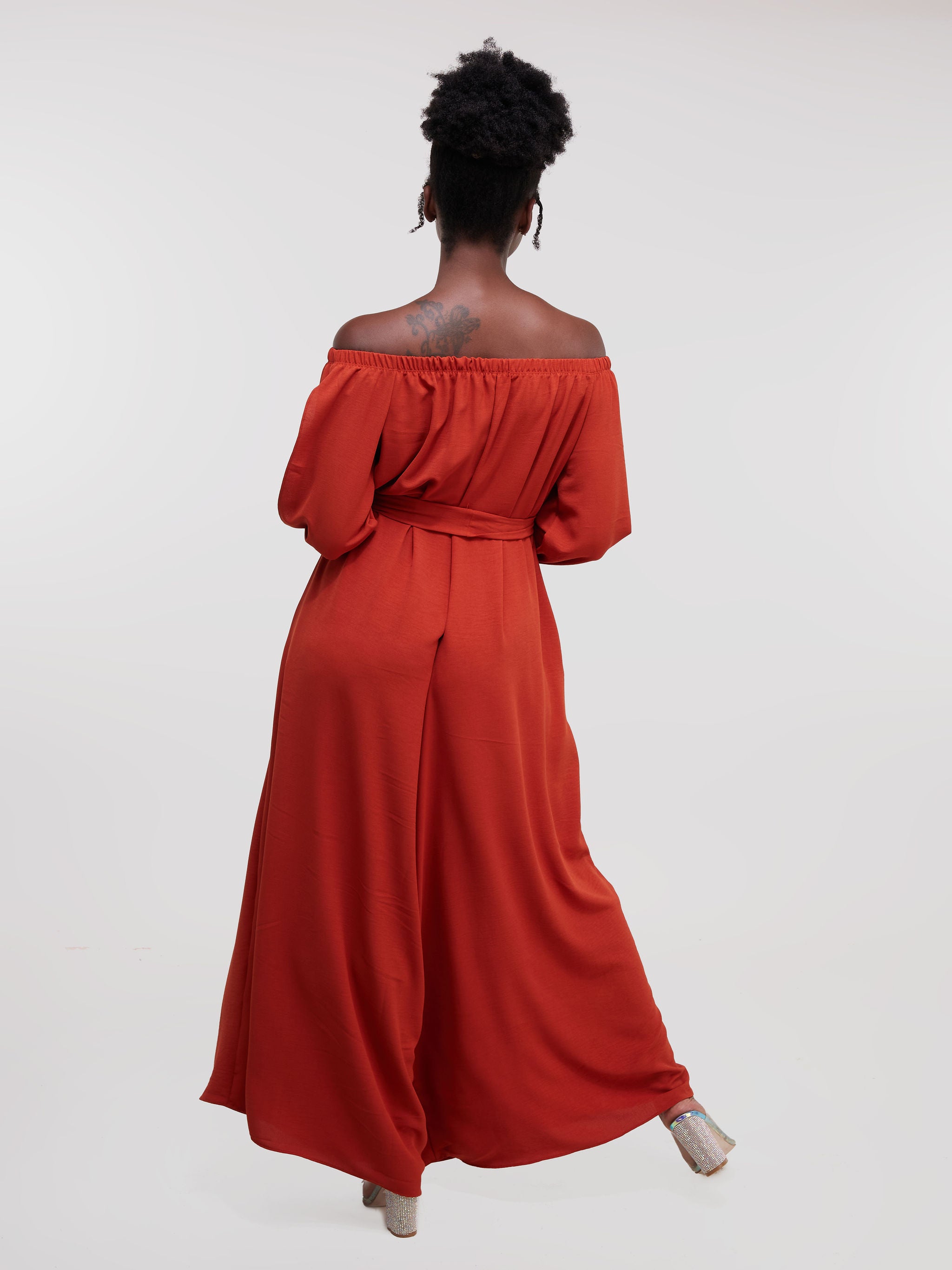 Vivo Dayo Off Shoulder Split Sleeve Jumpsuit - Brown