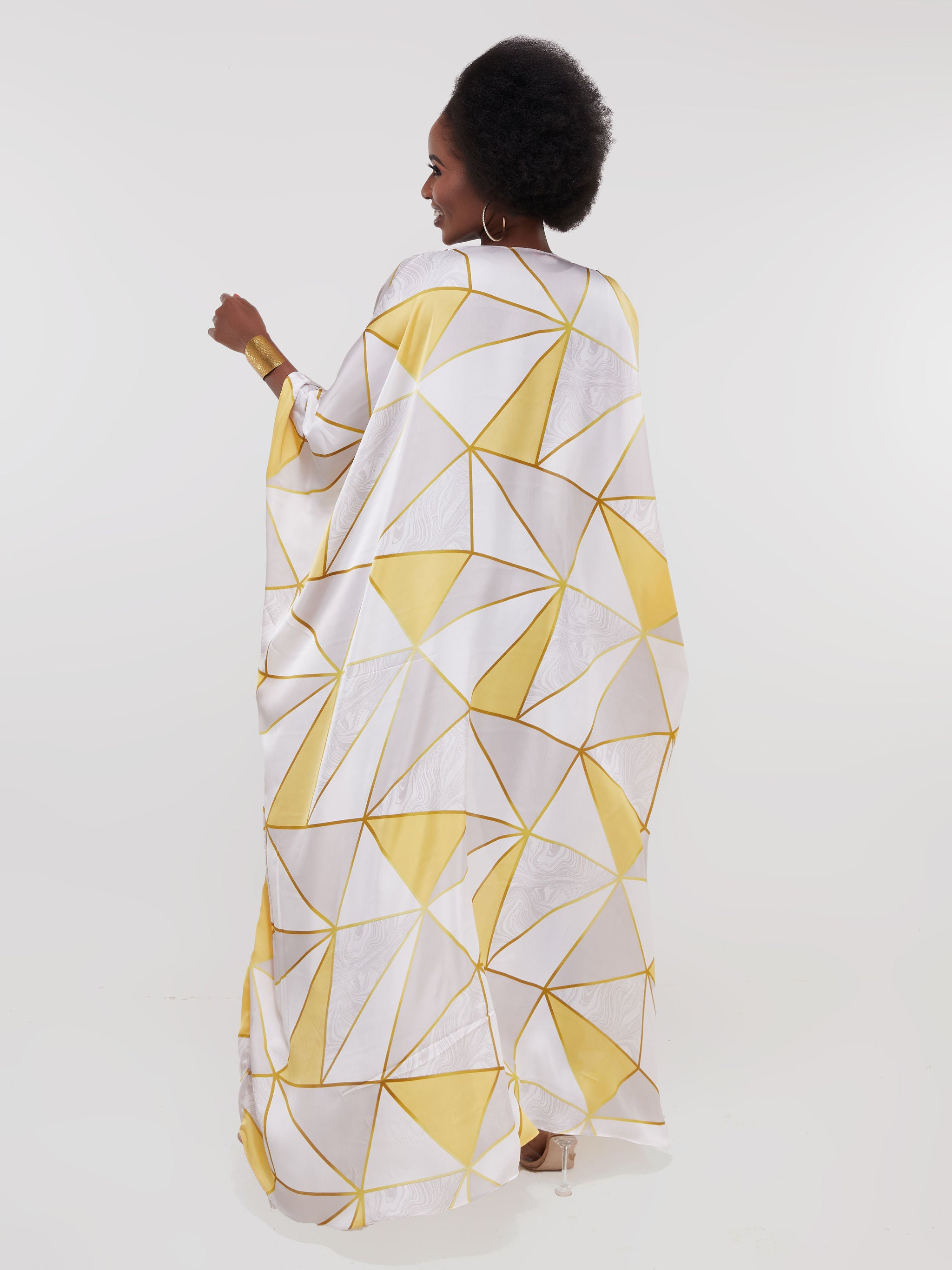Vivo Muna Satin Kimono - Buttermilk Geometric Print