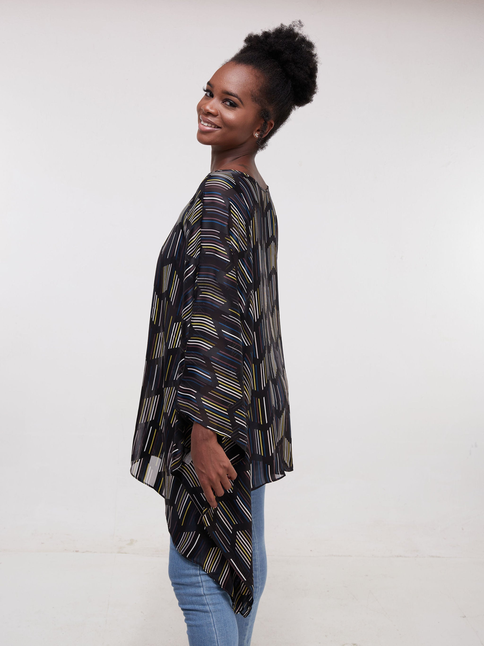 Vivo Sierra Tunic Kaftan Top -Black / Stripped Print