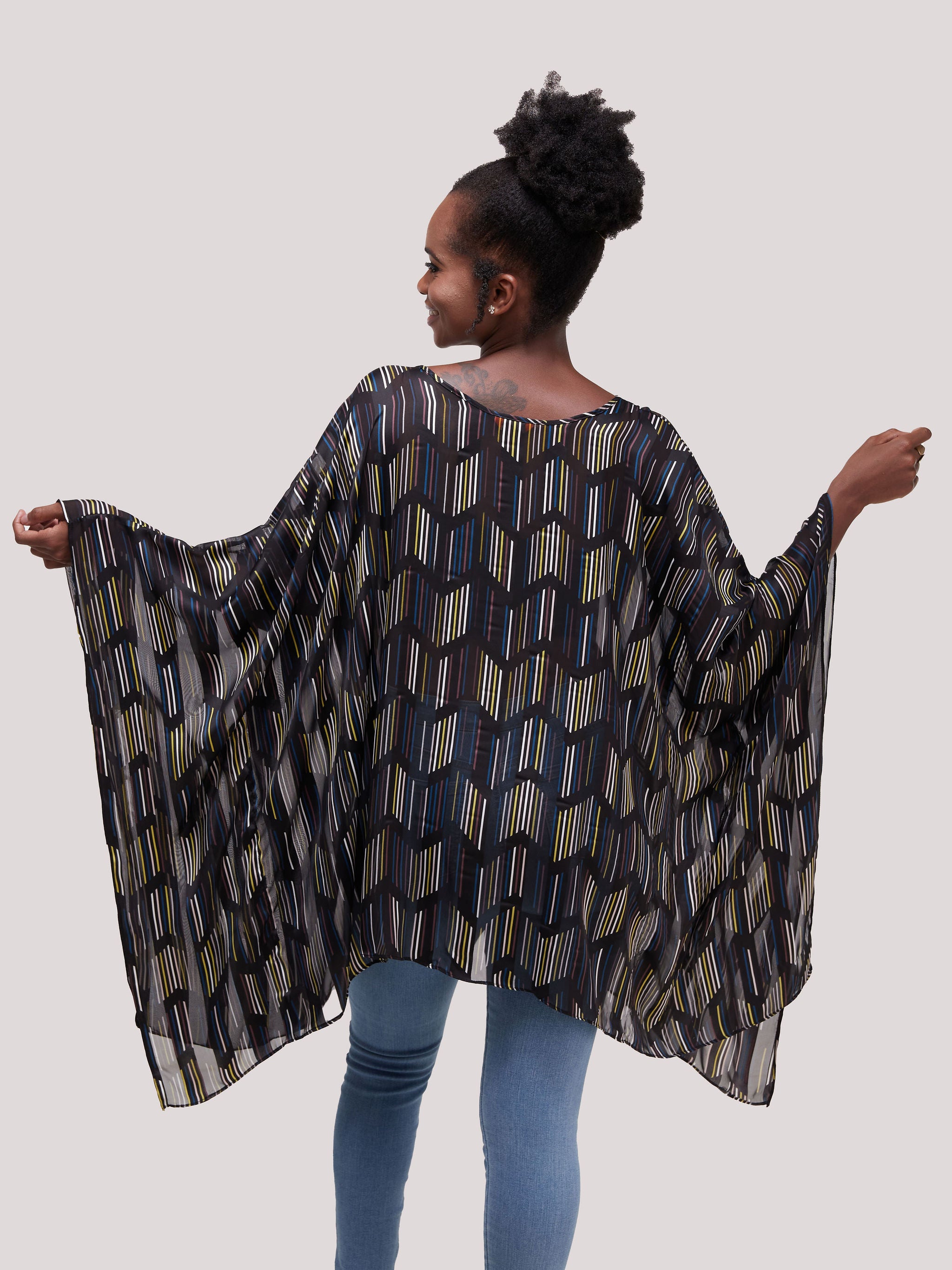 Vivo Sierra Tunic Kaftan Top -Black / Stripped Print