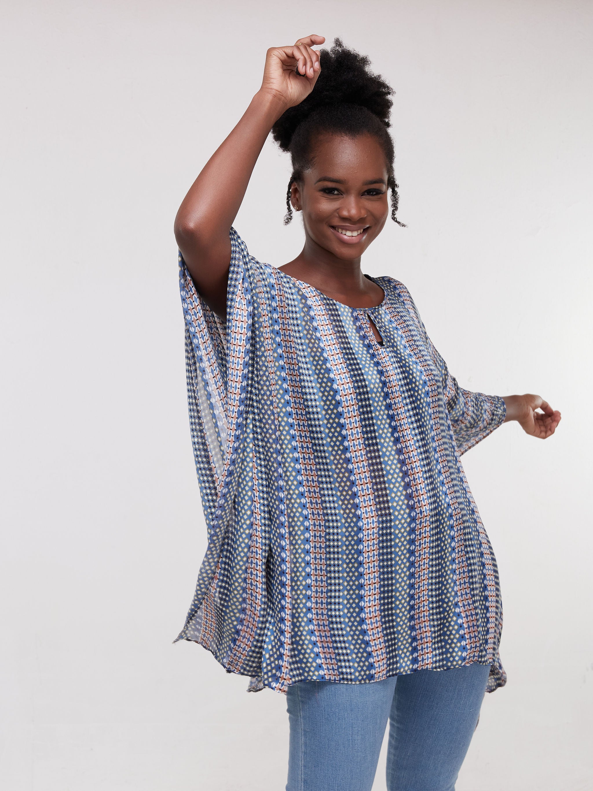 Vivo Sierra Tunic Kaftan Top - Light Blue Print