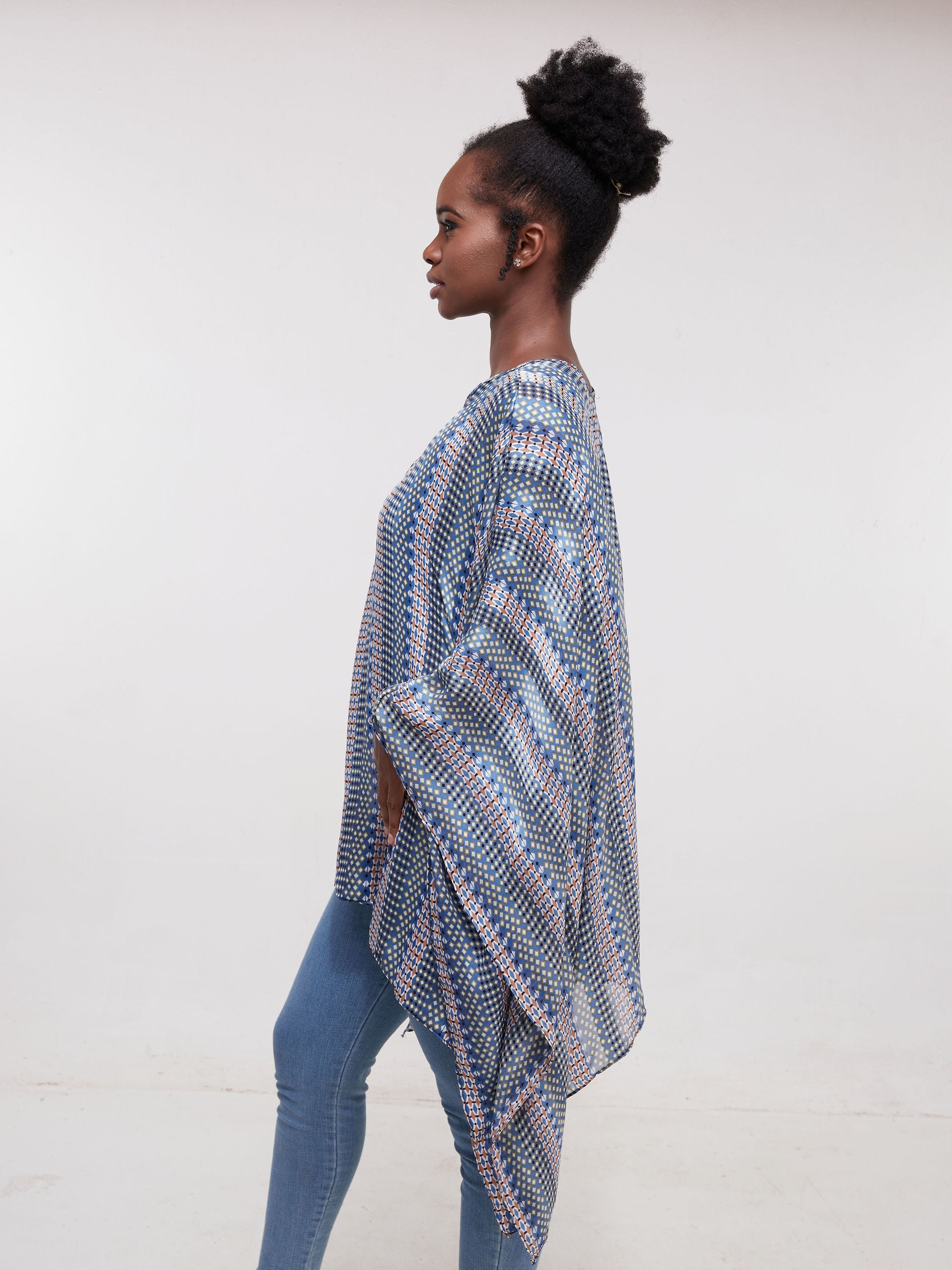 Vivo Sierra Tunic Kaftan Top - Light Blue Print