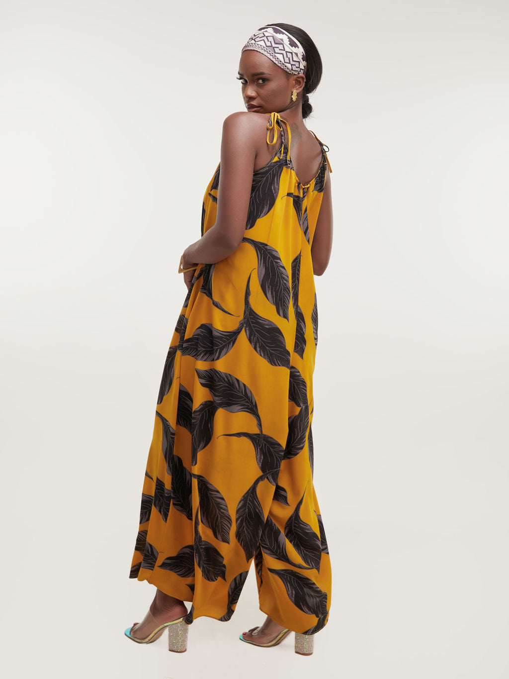 Safari Maisha Strappy Jumpsuit Cover up - Mustard / Grey Print