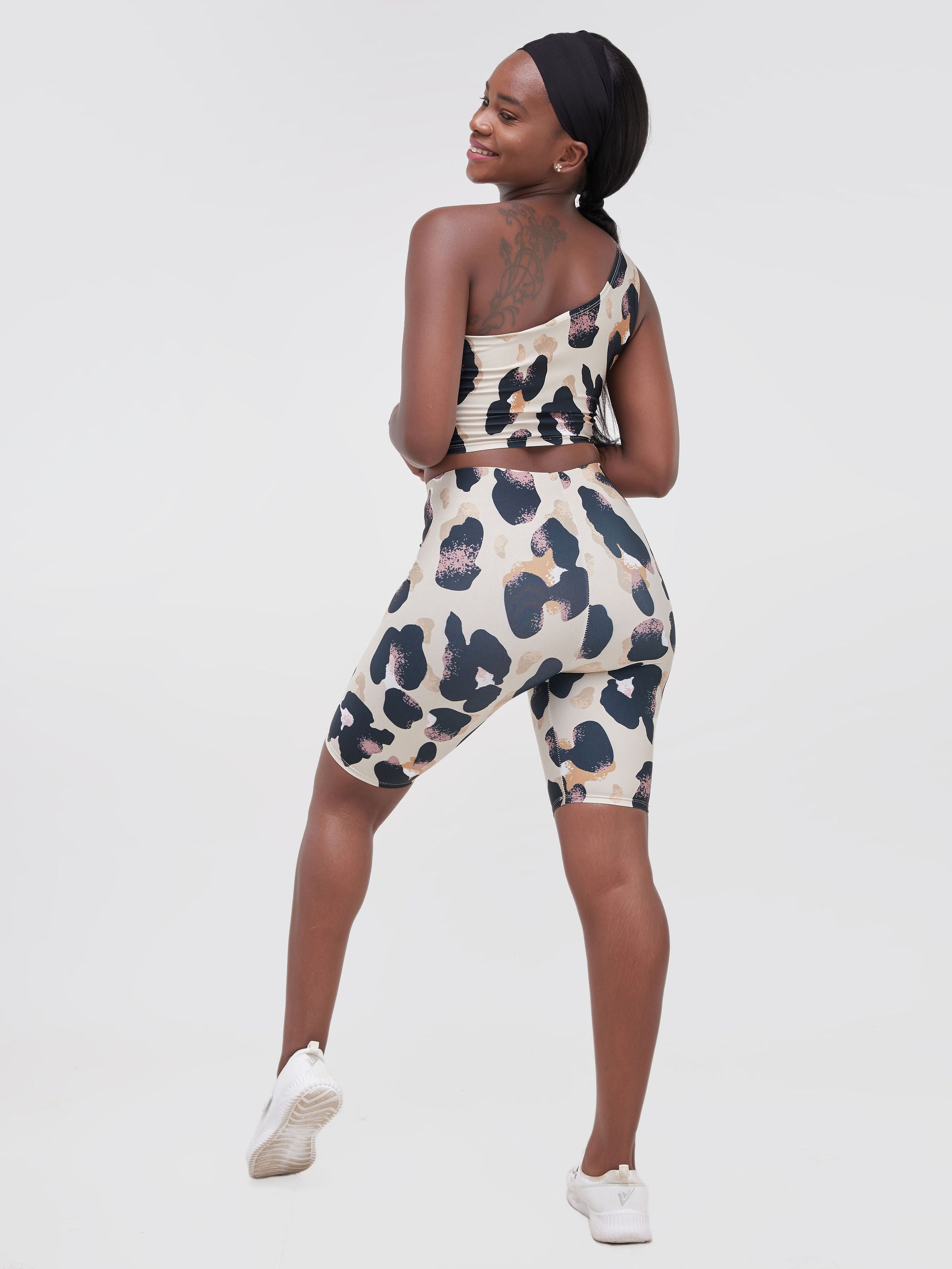 Zoya Athleisure One Shoulder Crop Top - Animal Print