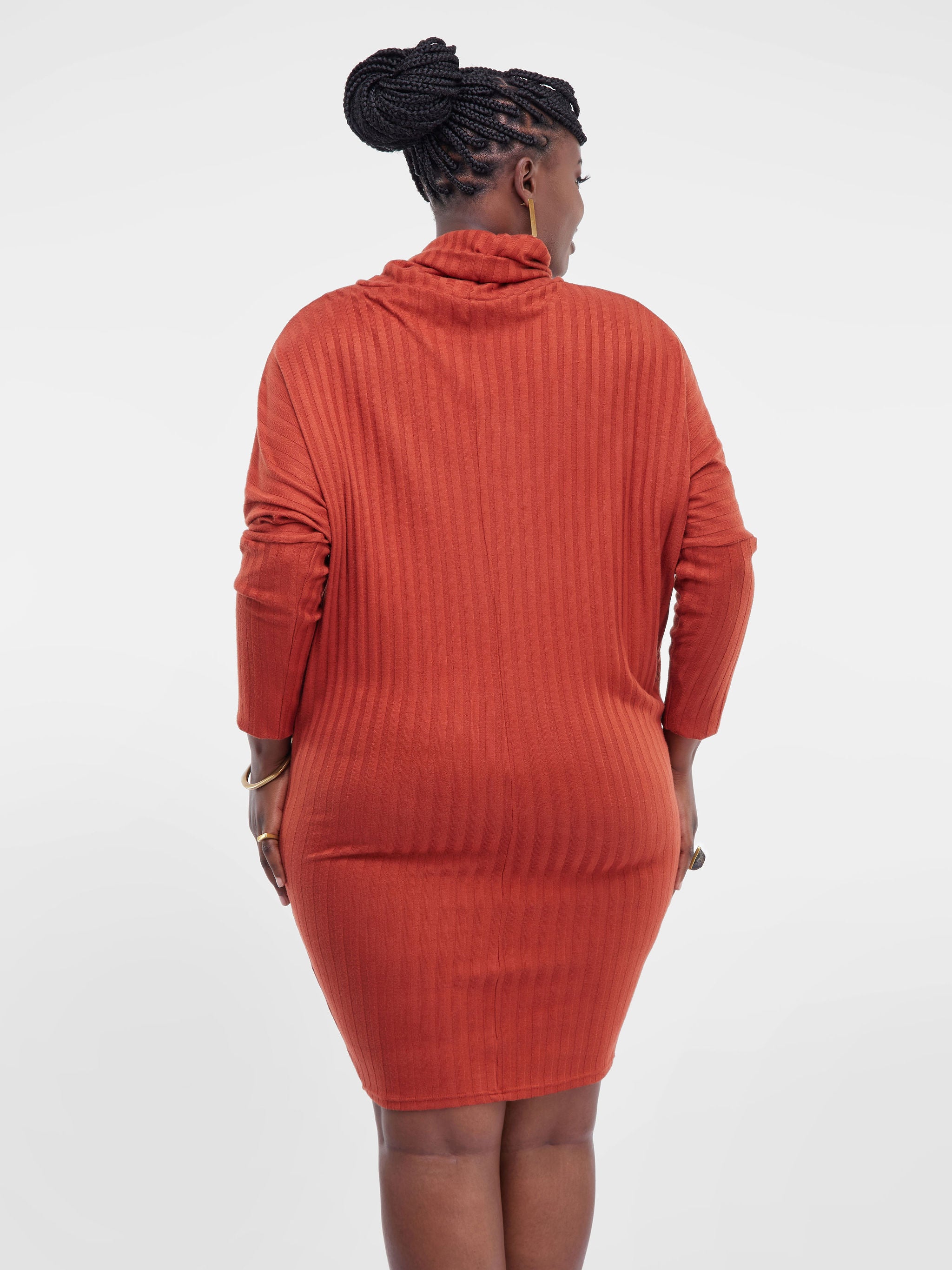 Safari Basic Dolman Cowl Sweater Dress - Rust