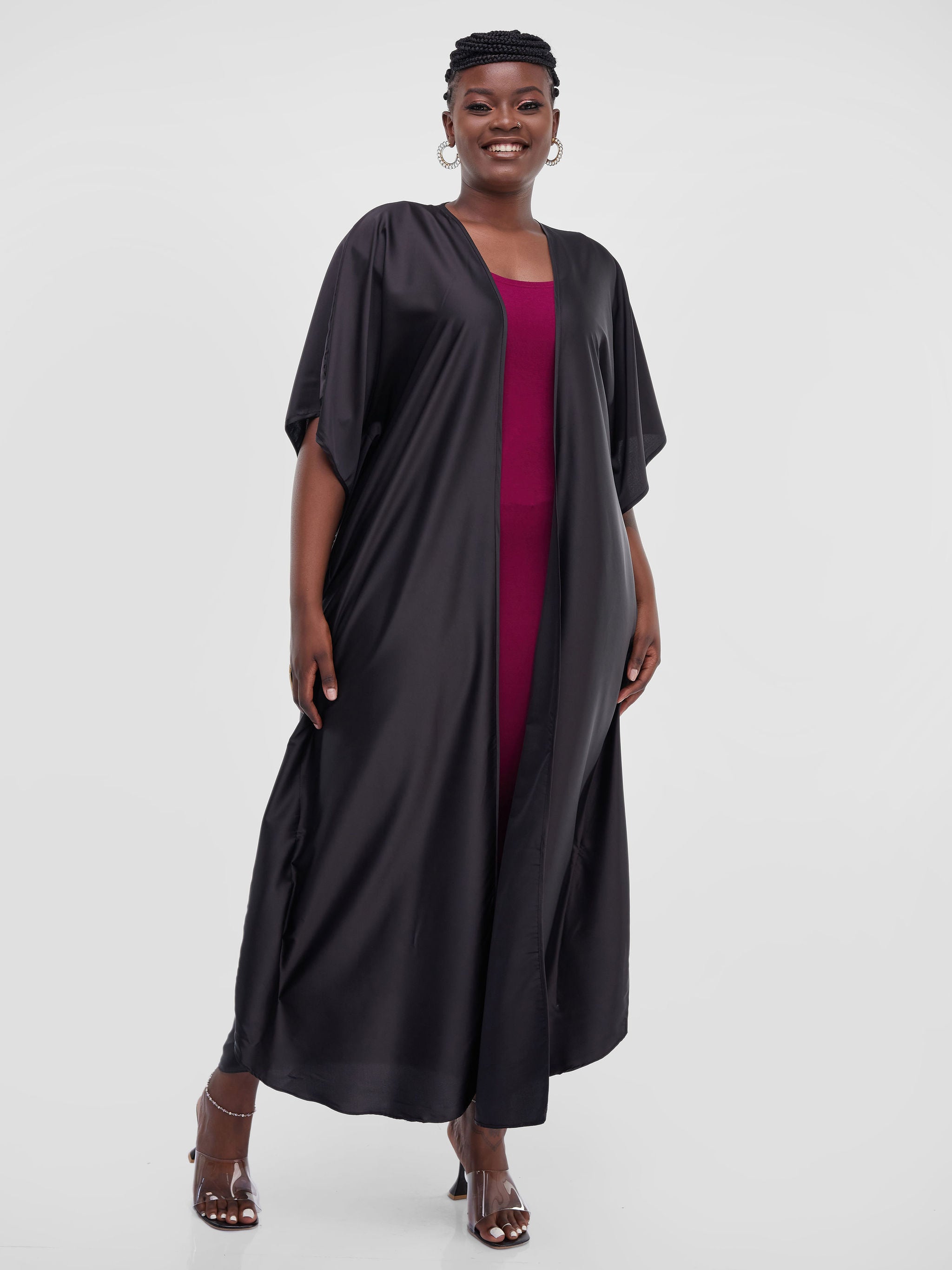 Vivo Diani Satin Maxi Kimono - Black