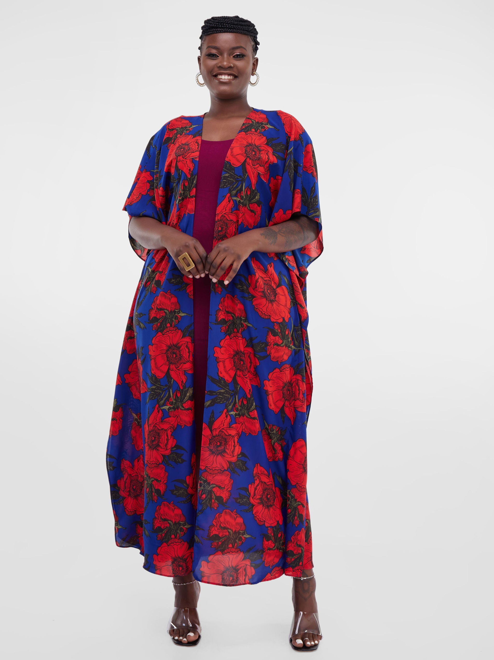 Safari Maisha Maxi Kimono Cover-Up - Blue / Red Print