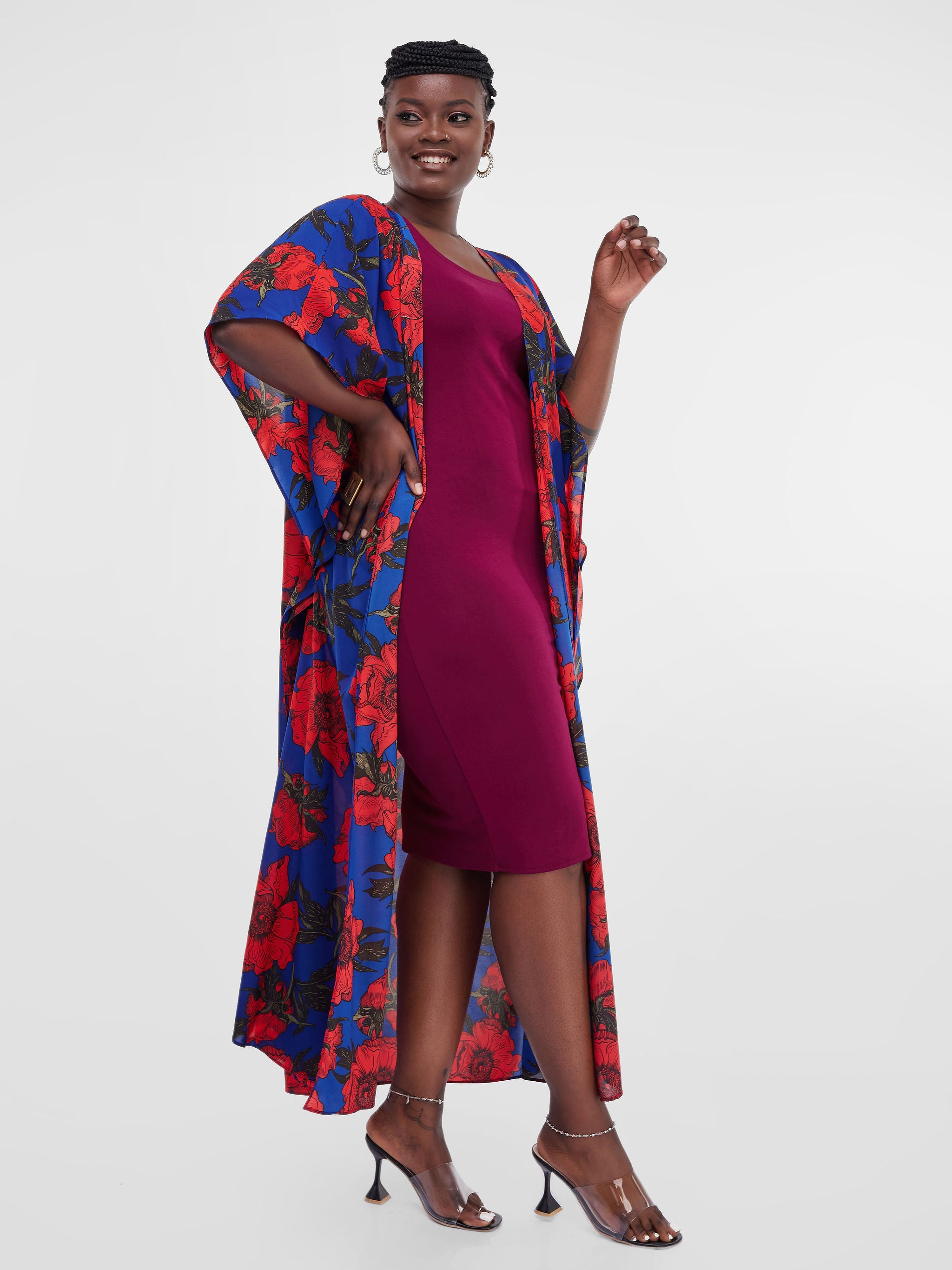 Safari Maisha Maxi Kimono Cover-Up - Blue / Red Print
