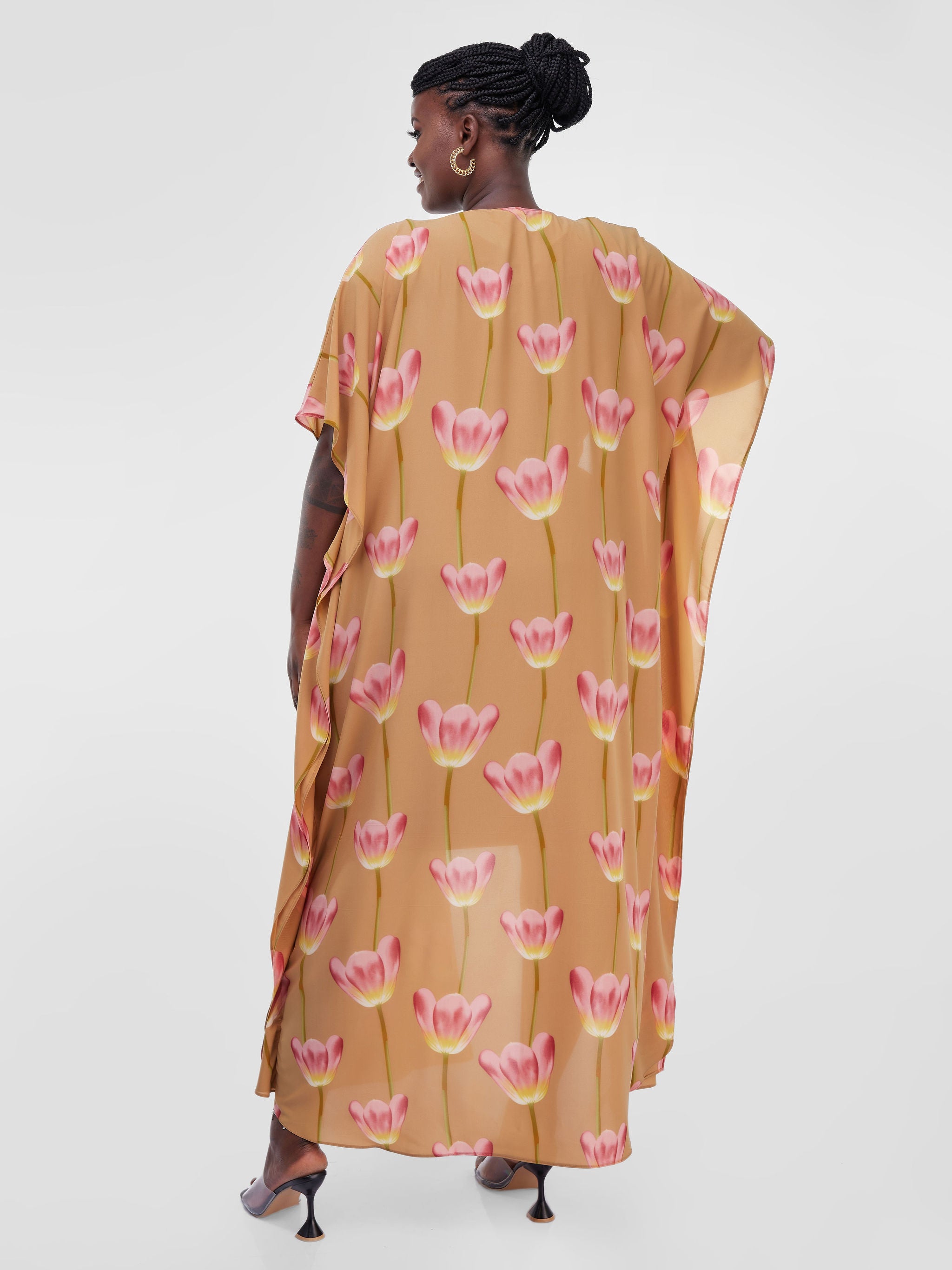 Safari Maisha Maxi Kimono Cover-Up - Brown / Red Print