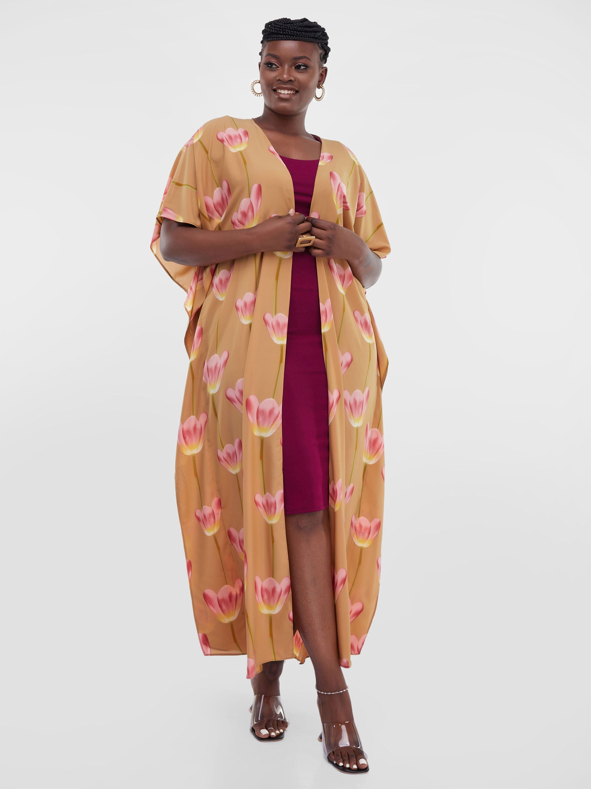 Safari Maisha Maxi Kimono Cover-Up - Brown / Red Print