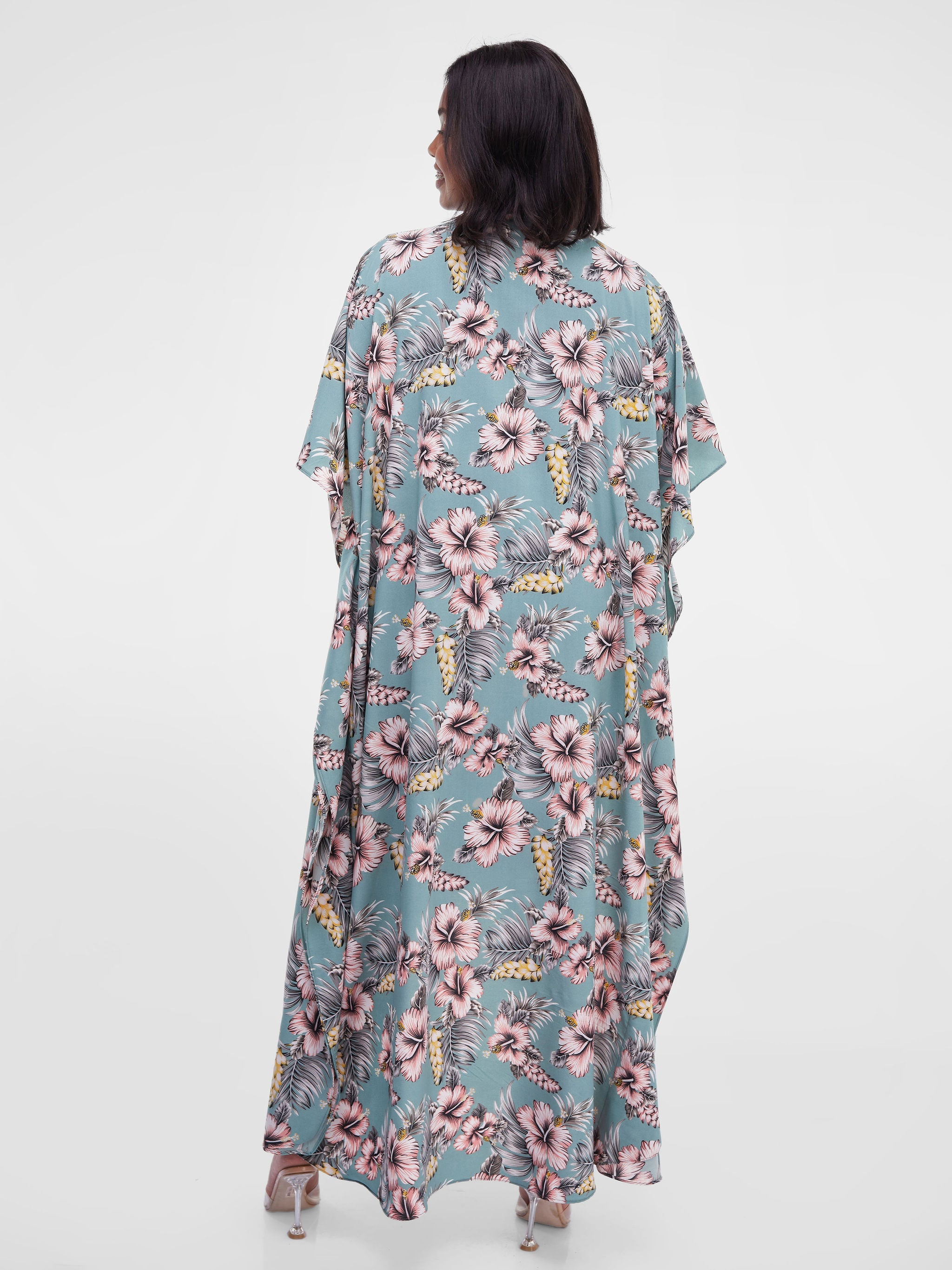 Safari Maisha Maxi Kimono Cover-Up - Green / Pink Print