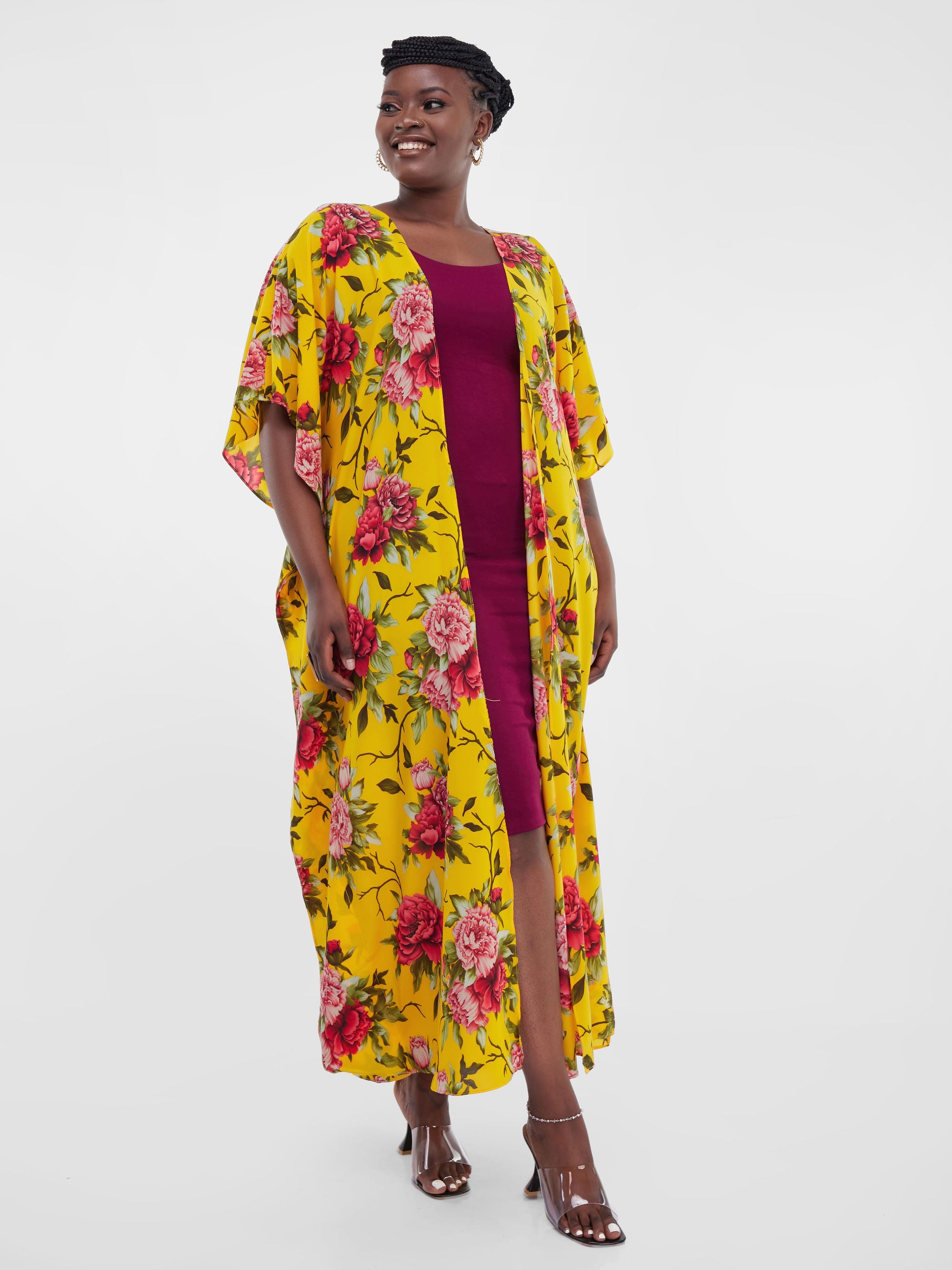 Safari Maisha Maxi Kimono Cover-Up - Yellow / Red Print