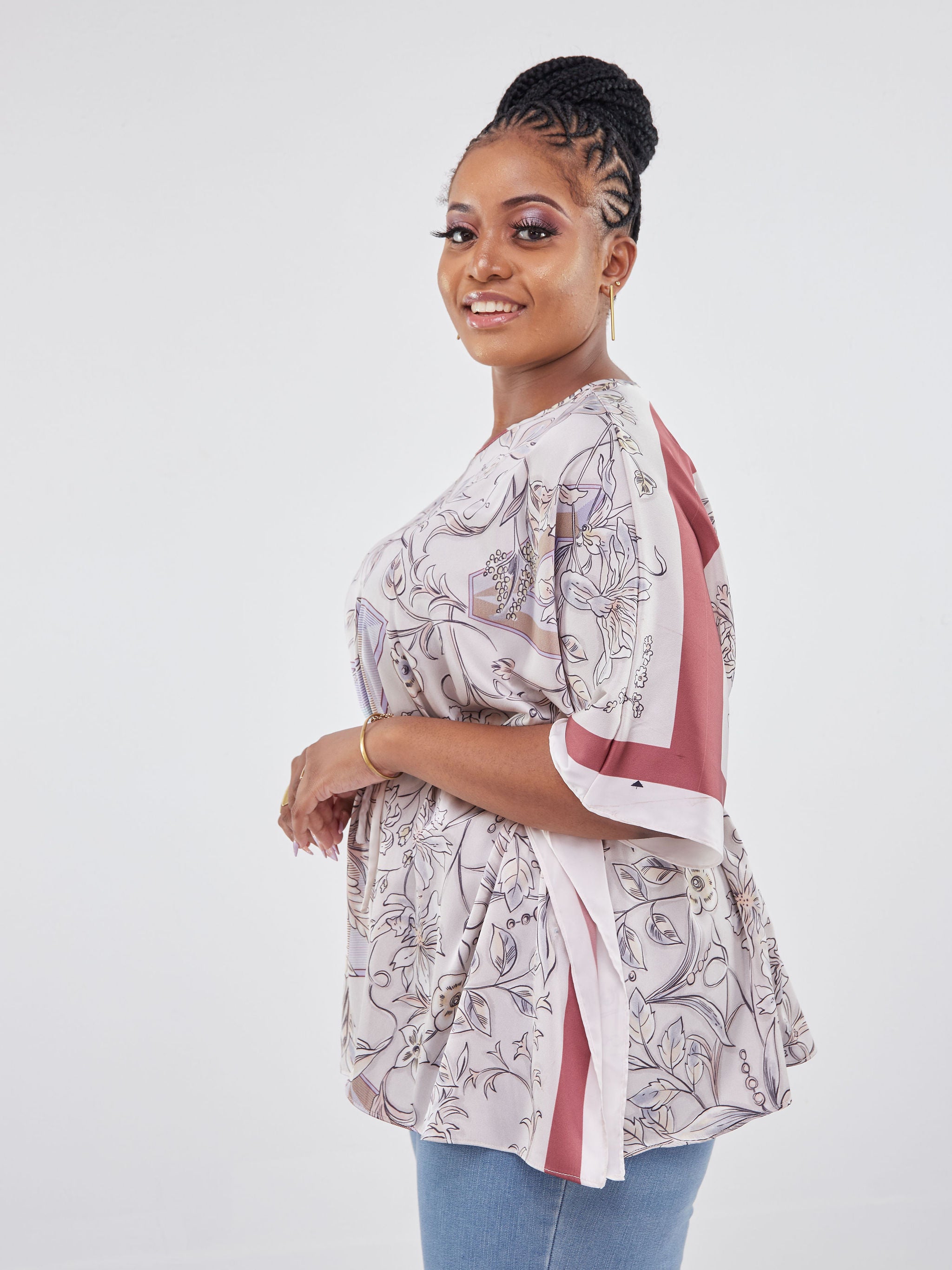 Vivo Jamila Kaftan Top - Grey Floral Print