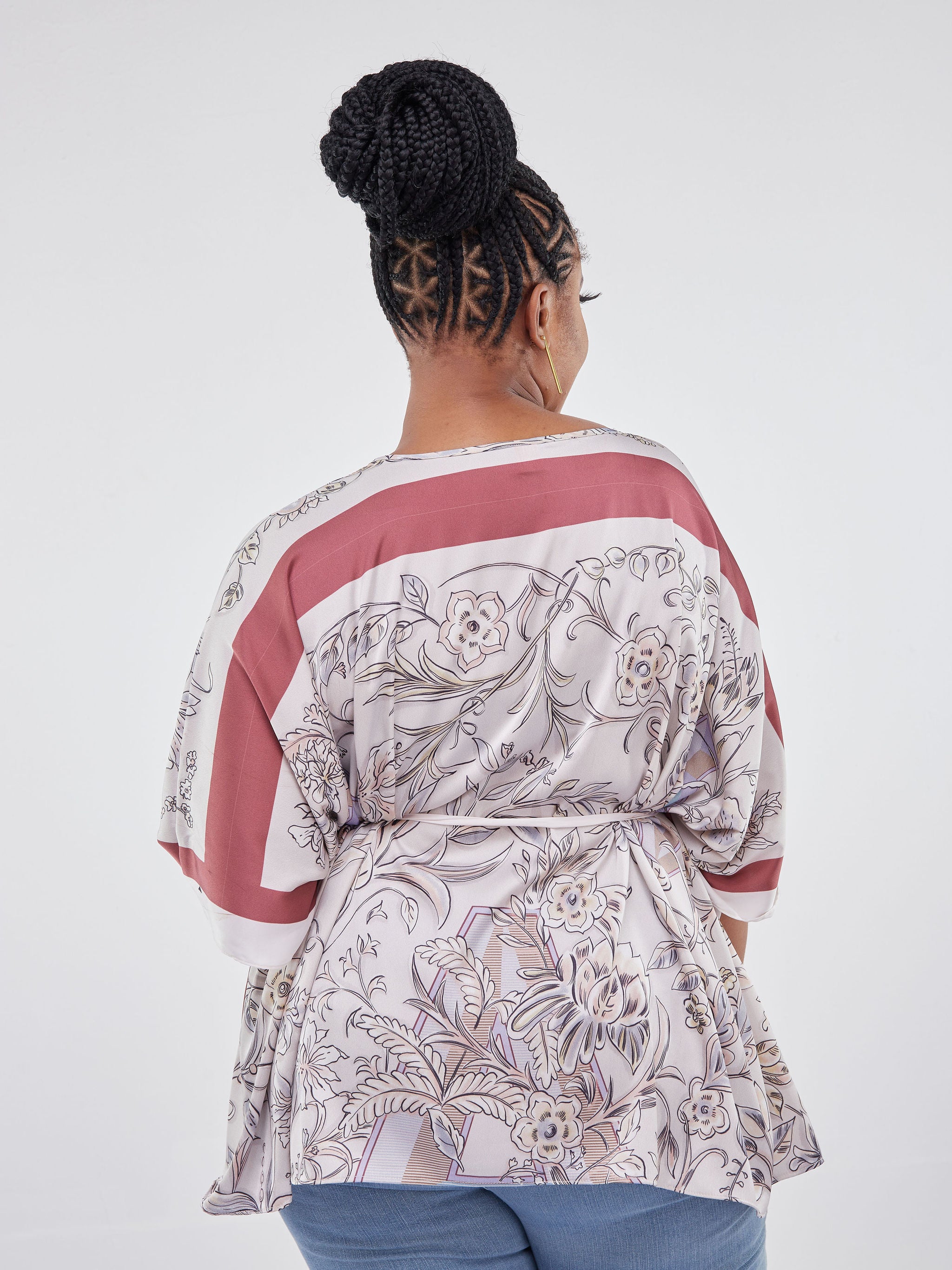 Vivo Jamila Kaftan Top - Grey Floral Print