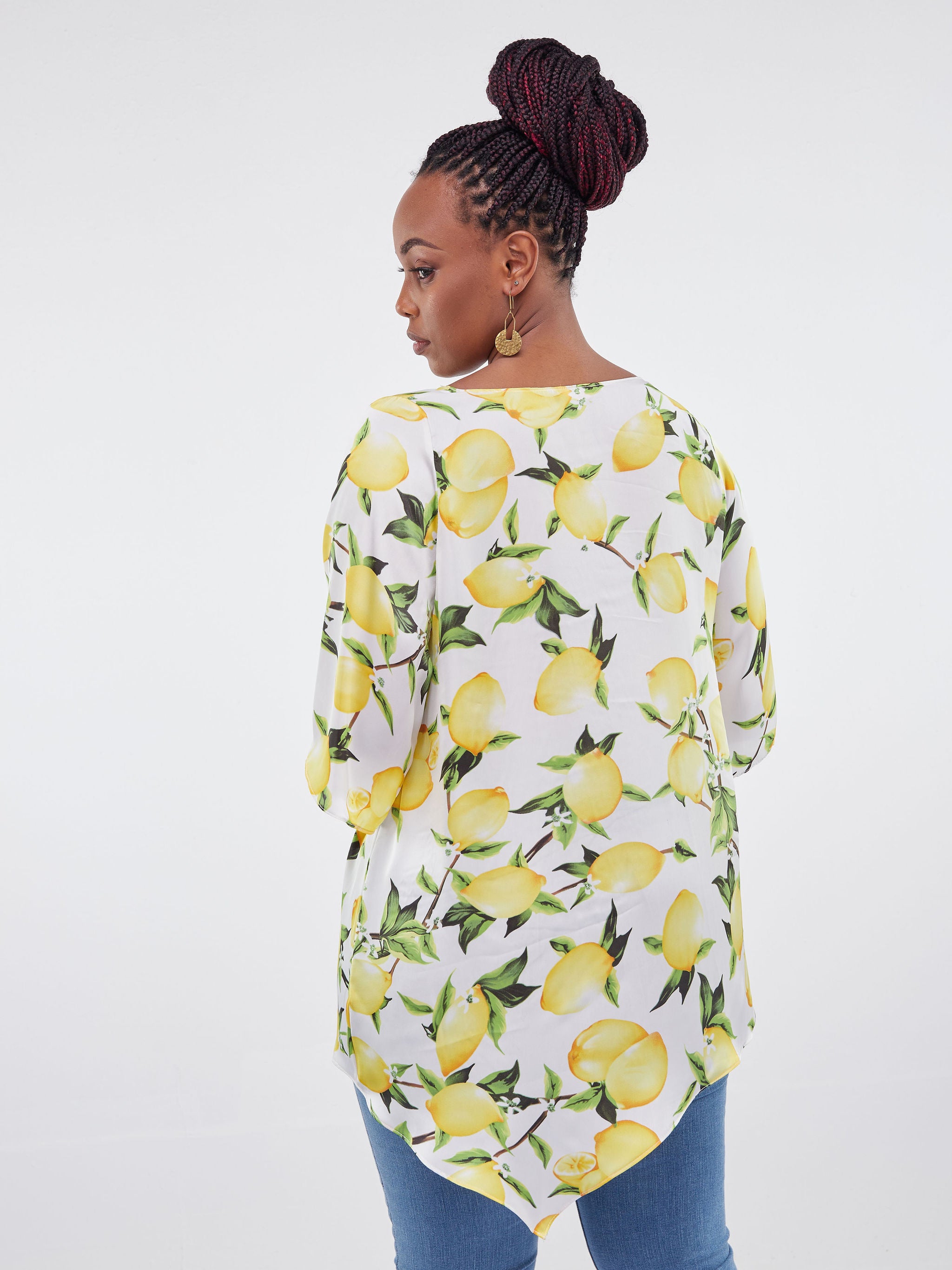 Vivo Asymmetric Angel Satin Top - Green Print