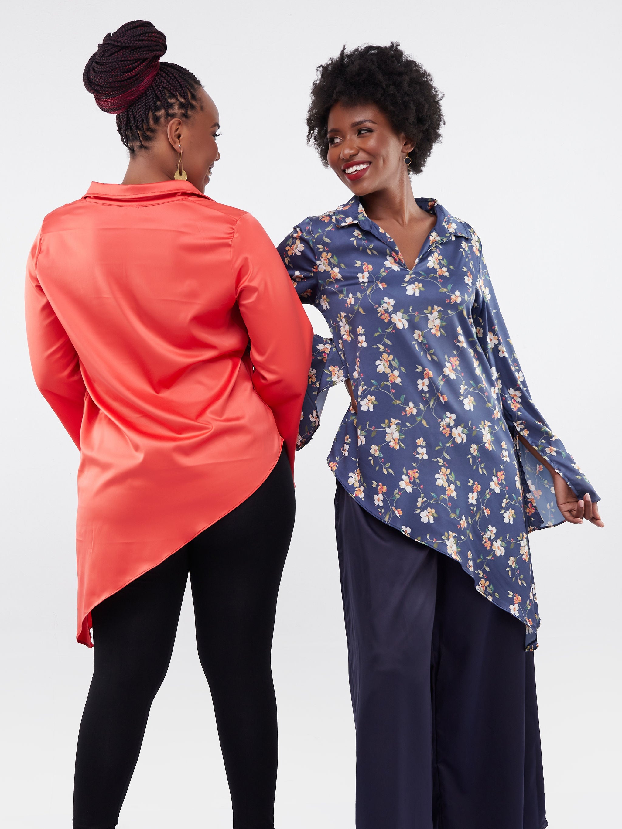 Vivo Jamila Asymmetrical Shirt Top - Navy Blue Print