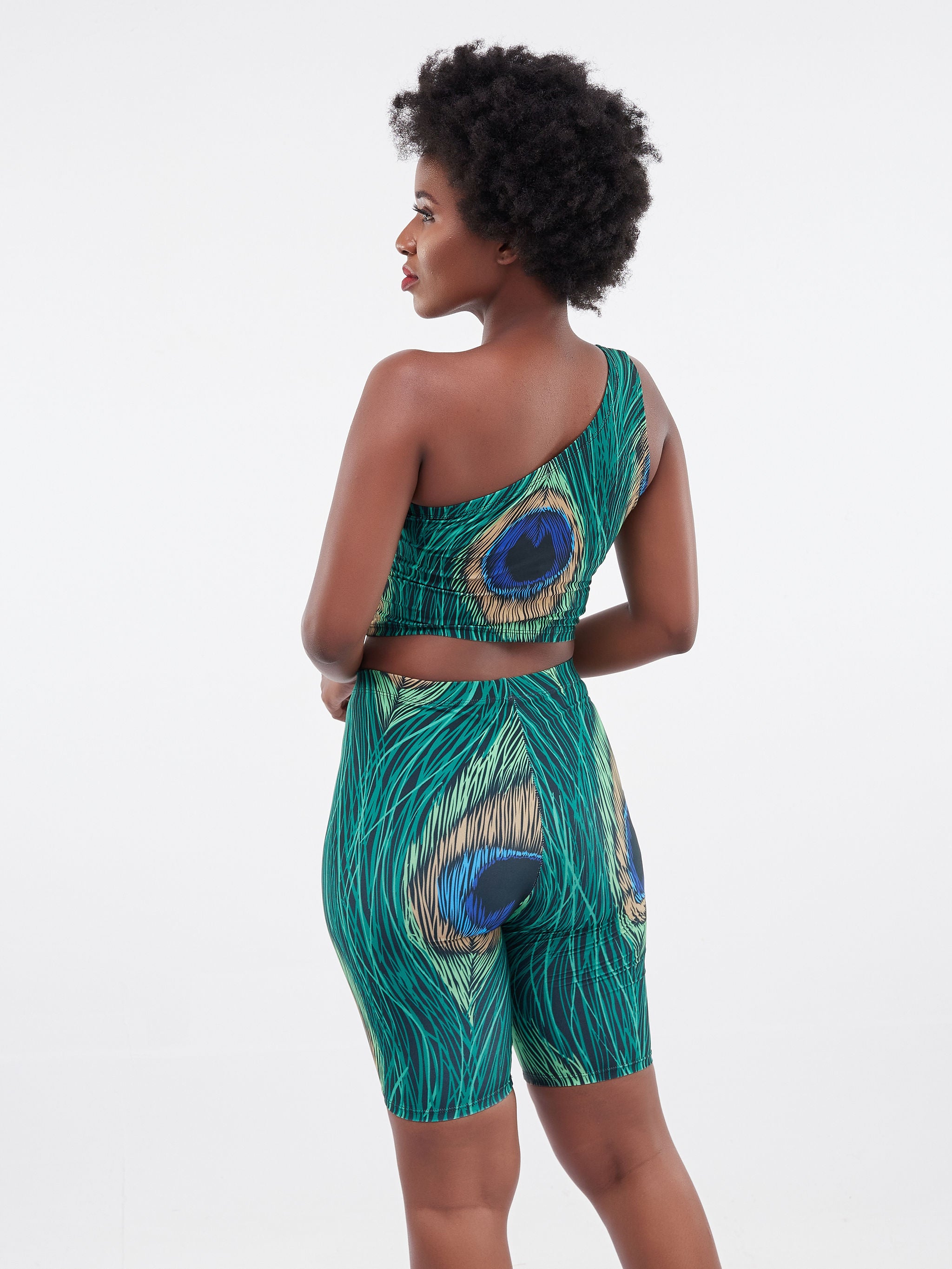 Zoya Athleisure Biker Shorts - Peacock Print