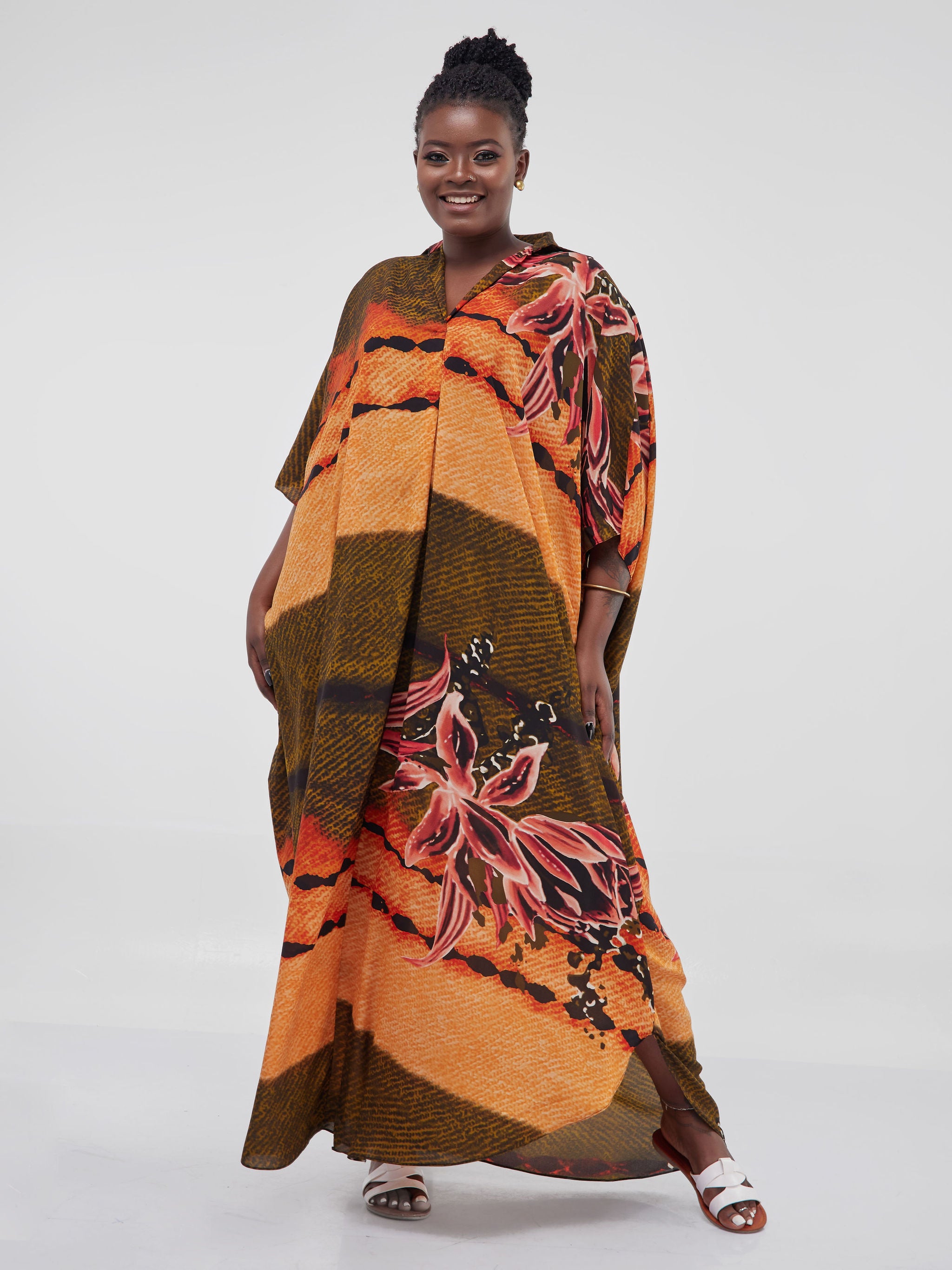 Vivo Muna Oversized Maxi Shirt - Orange / Green Print
