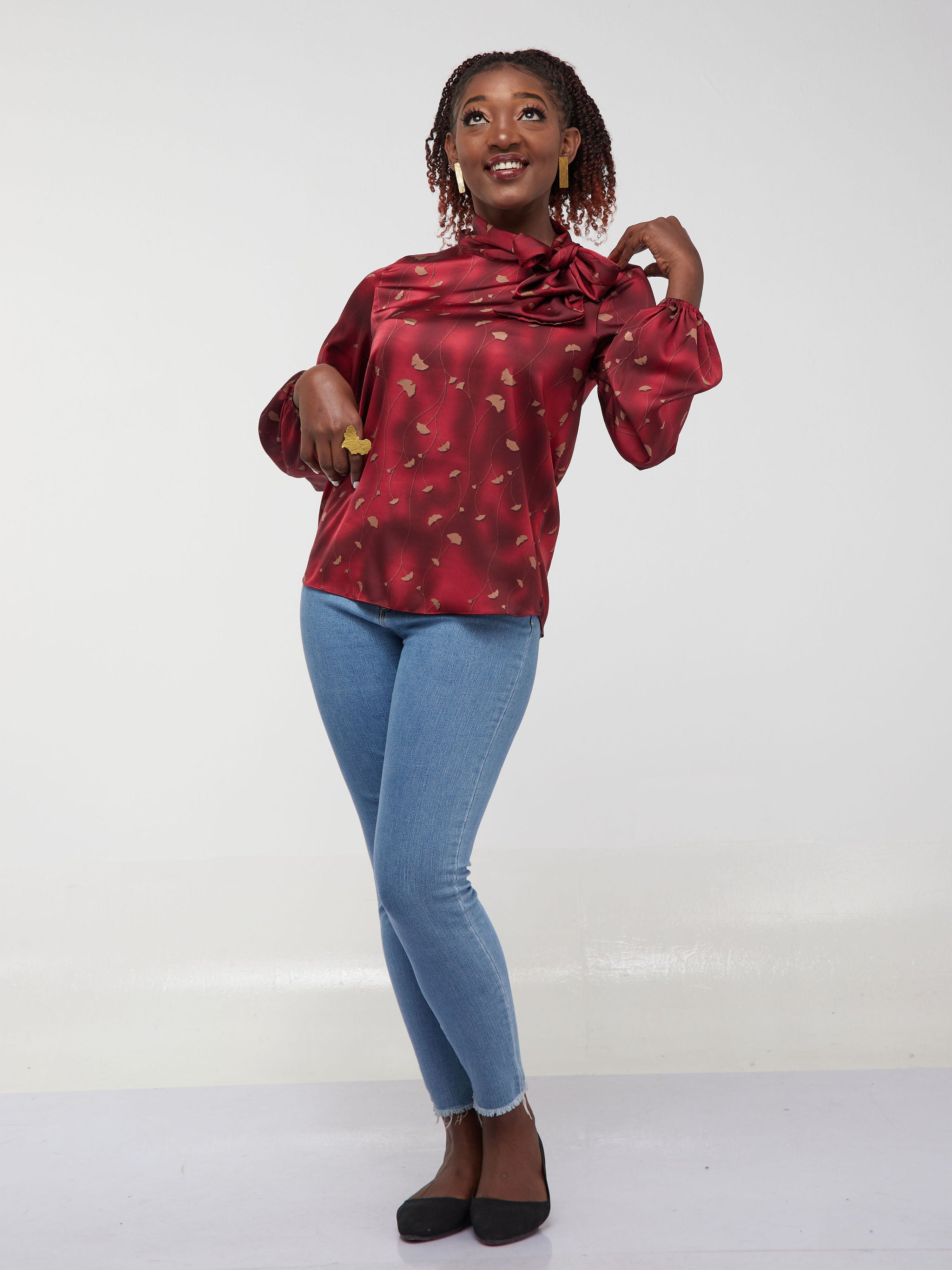 Vivo Bissa Bishop Long Sleeved Top - Maroon Print