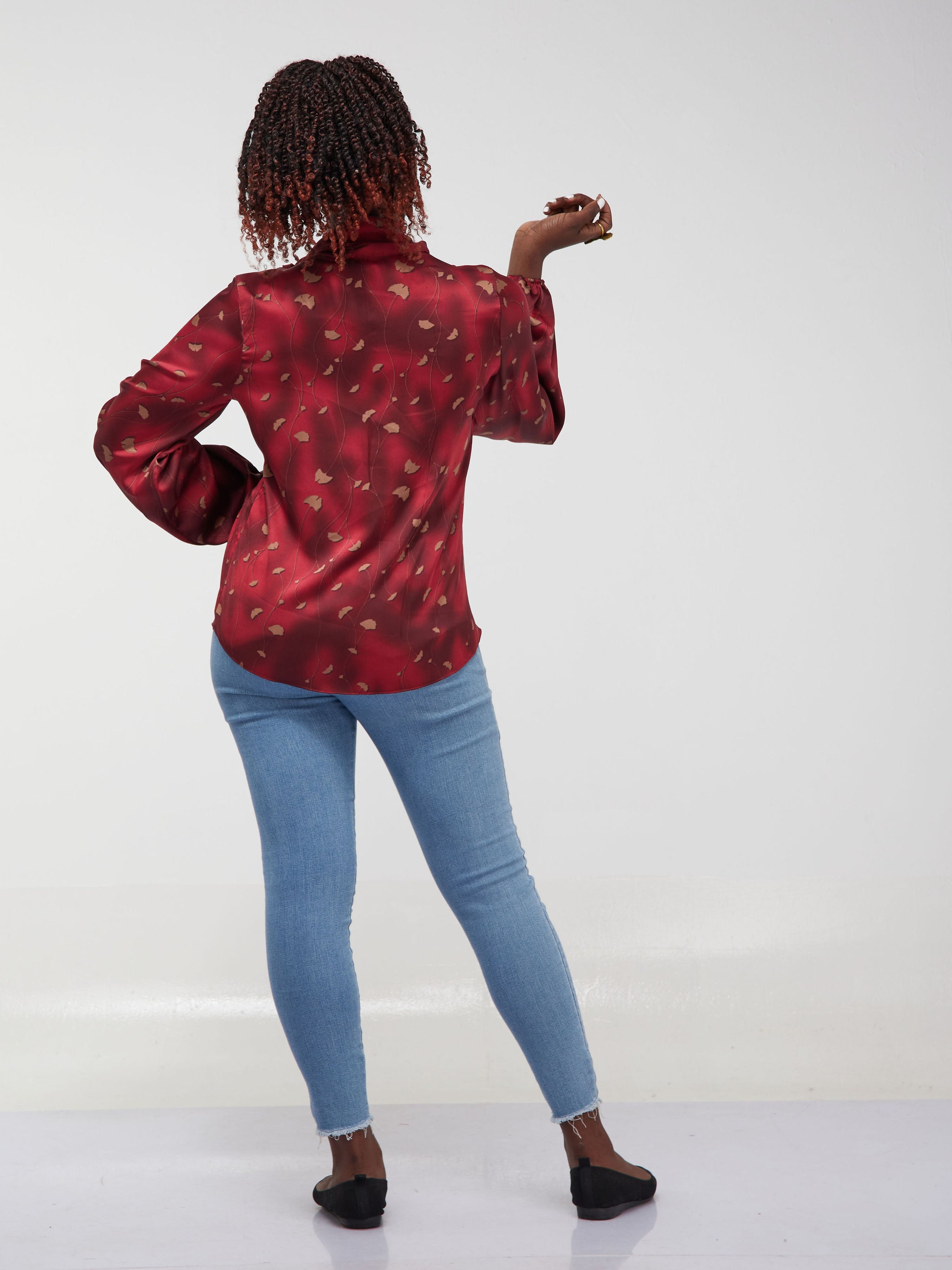 Vivo Bissa Bishop Long Sleeved Top - Maroon Print