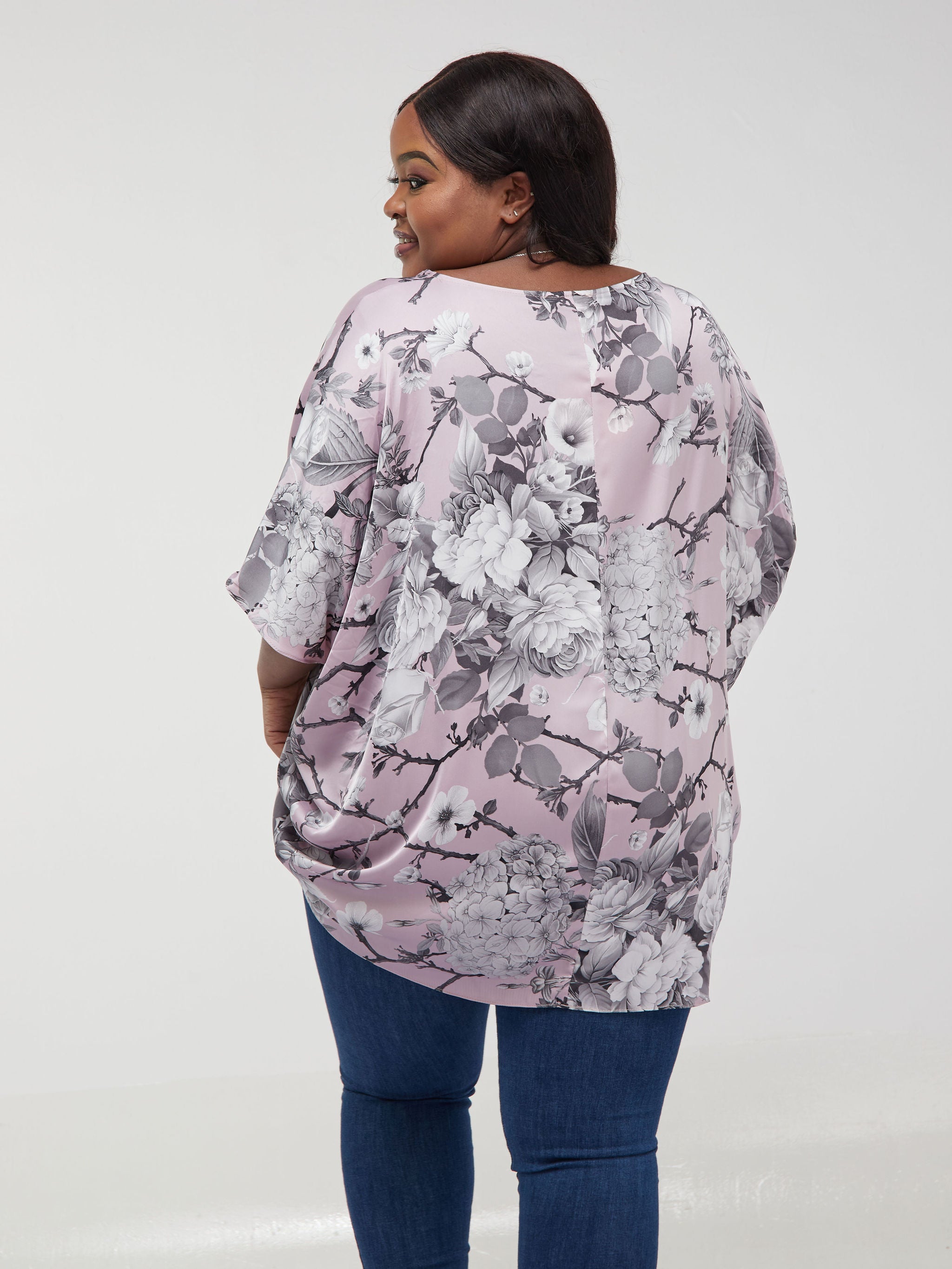 Vivo Thando Dolman Tunic Top - Pink / Grey Print