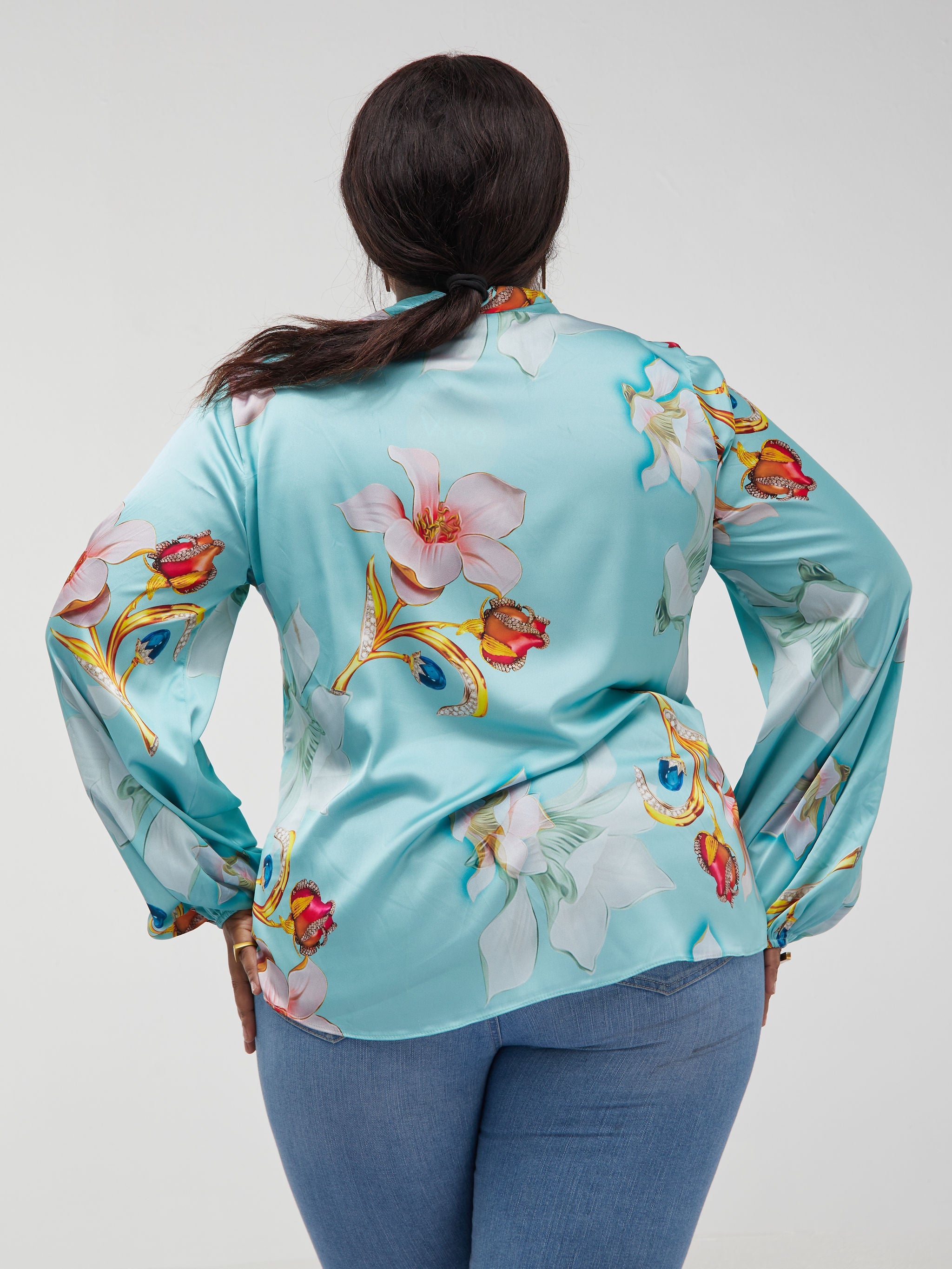 Vivo Bissa Bishop Long Sleeved Top - Mint Green Floral Print