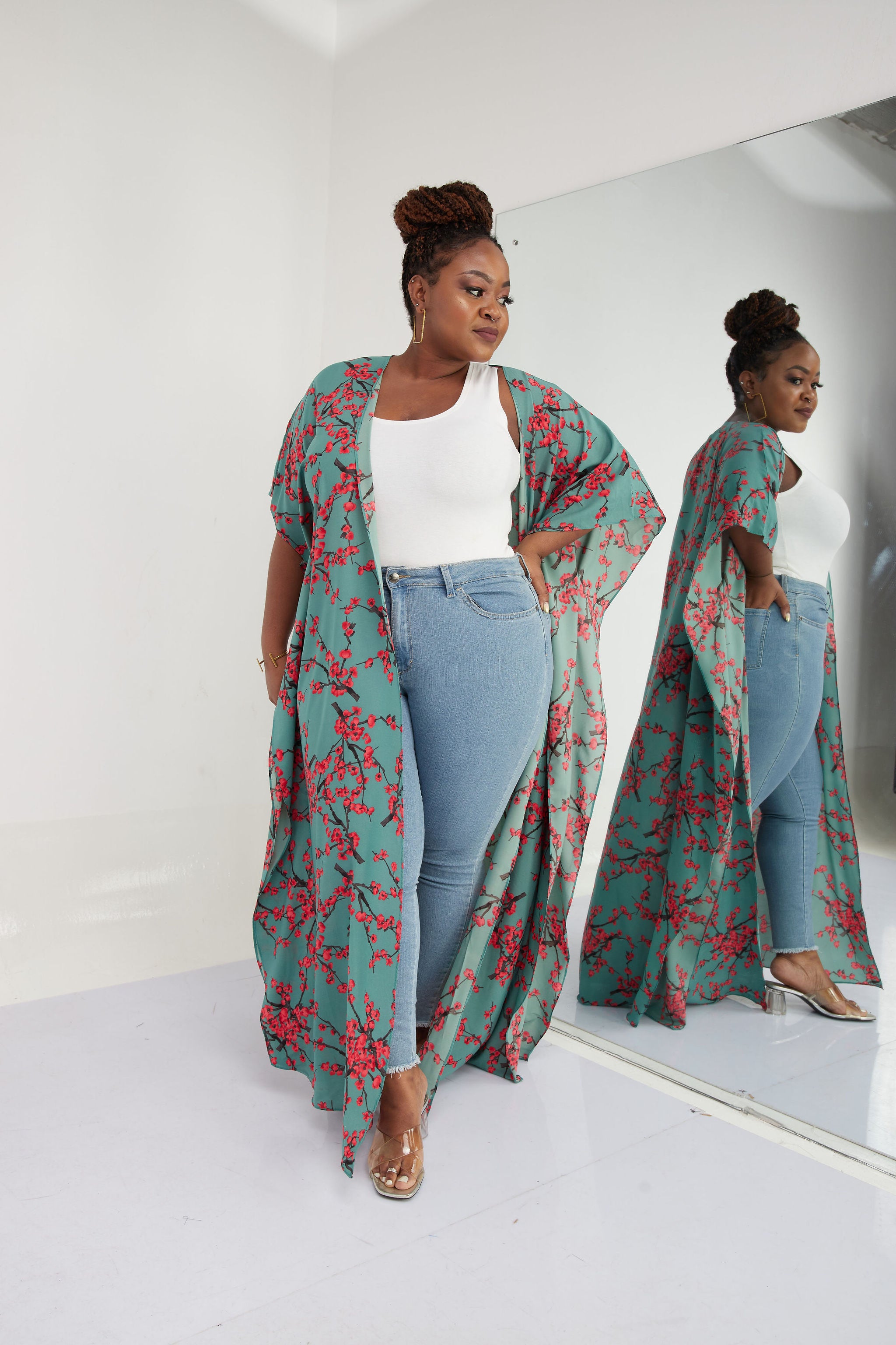 Safari Maisha Maxi Kimono Cover-Up - Cherry Blossom Print