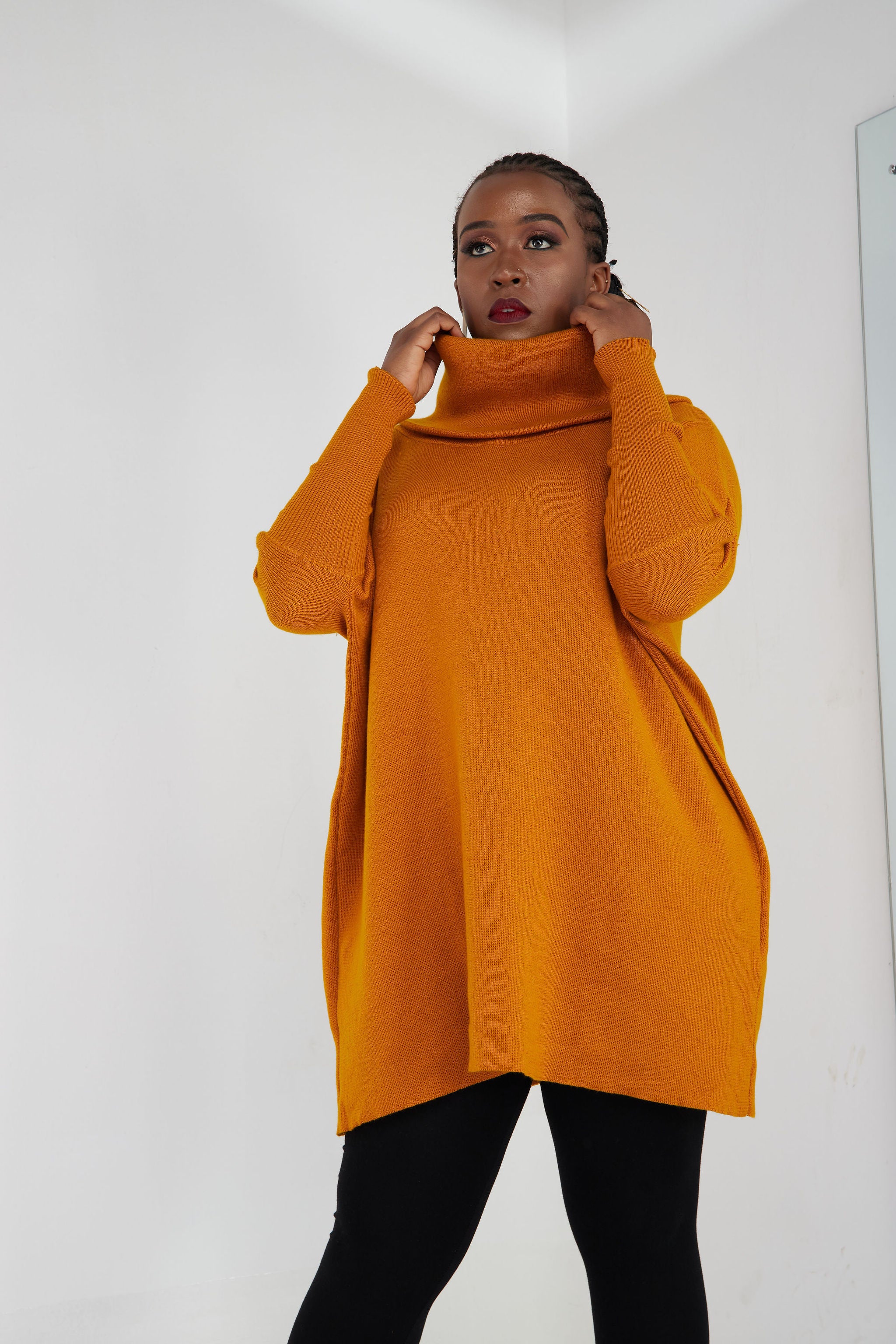Vivo Cowl Sweater Top - Mustard