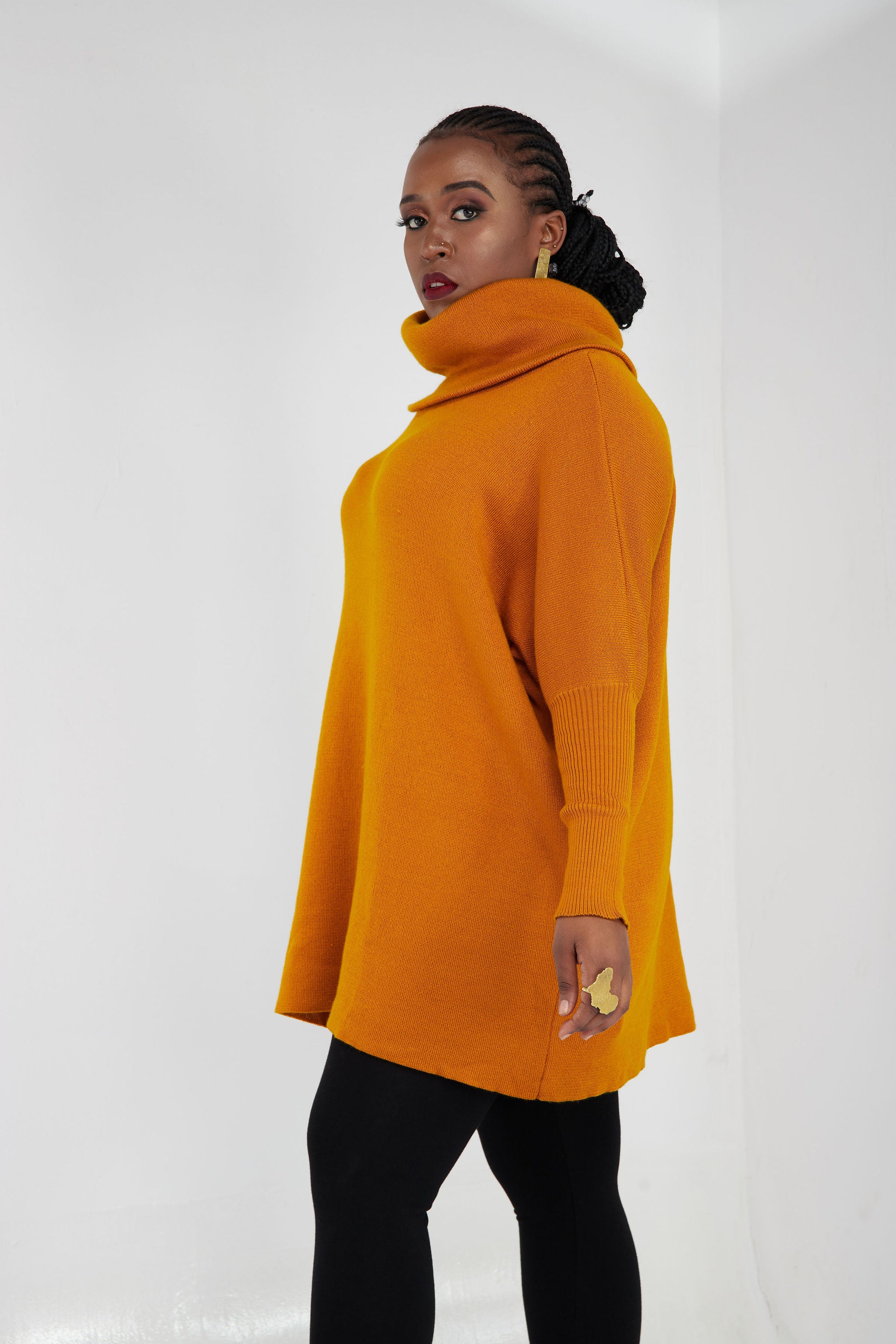 Vivo Cowl Sweater Top - Mustard