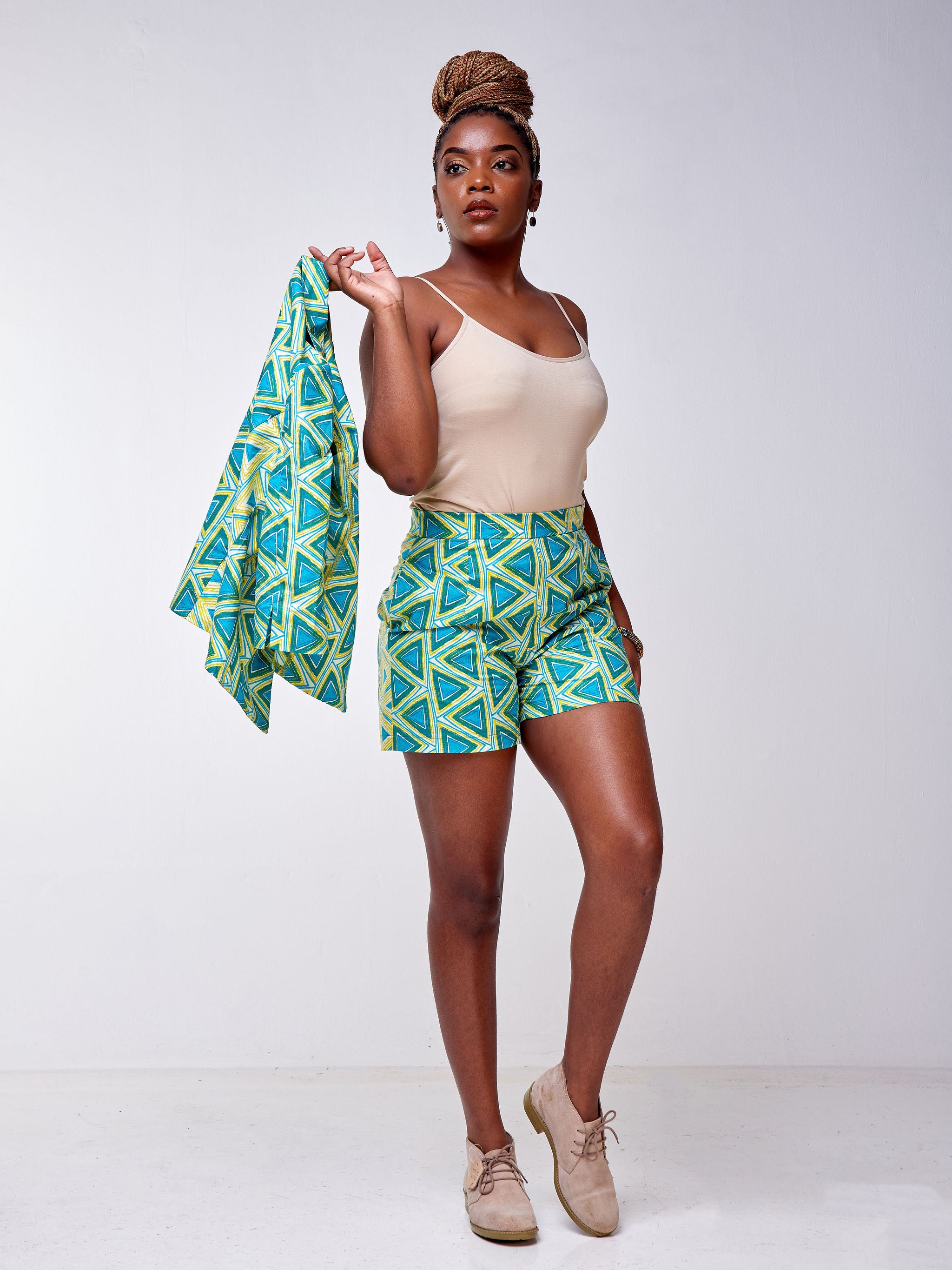 Safari Mara Shorts - Blue / Mustard Ankara Print