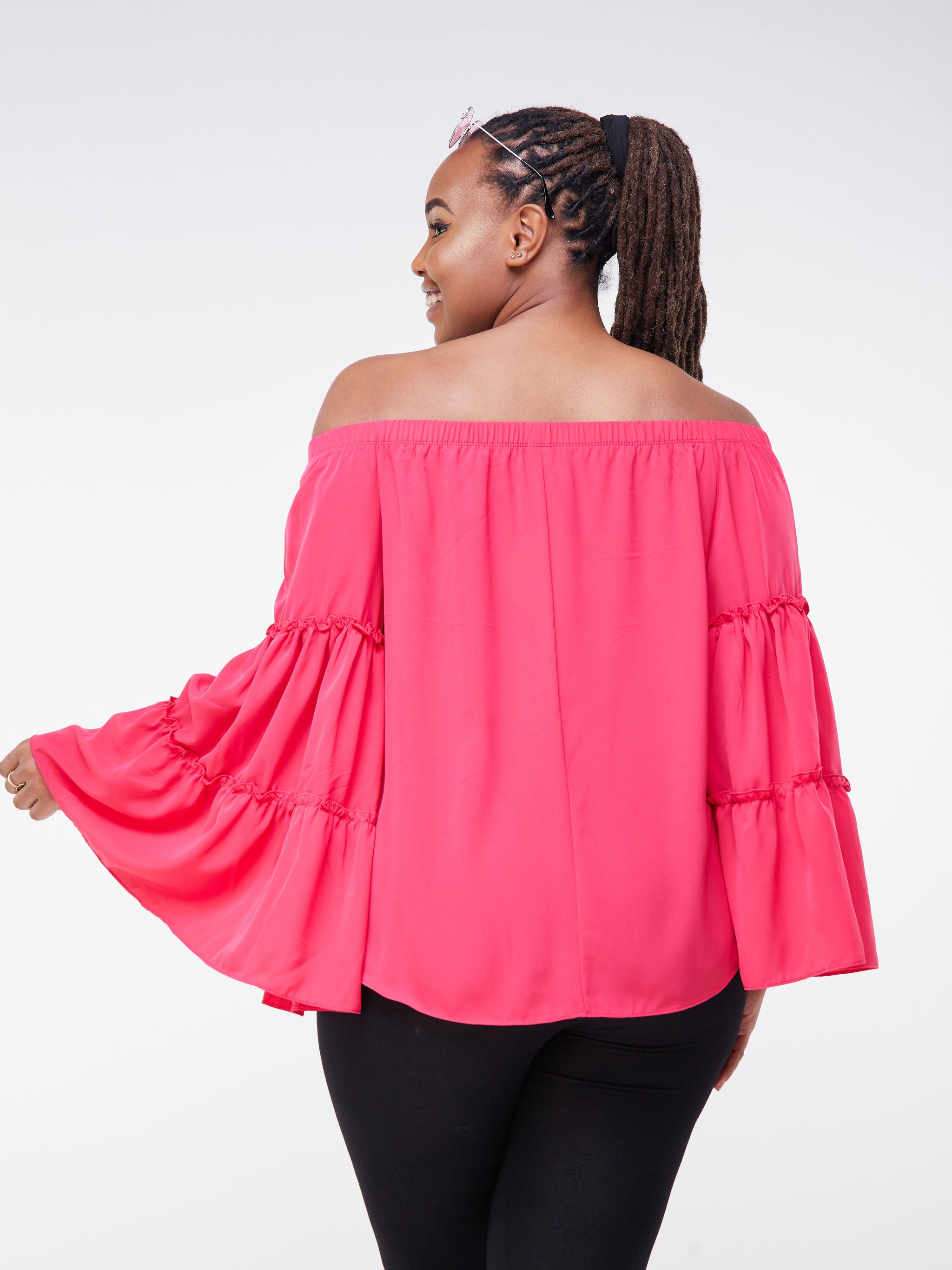 Vivo Malindi Off Shoulder Tiered Sleeve Top - Pink
