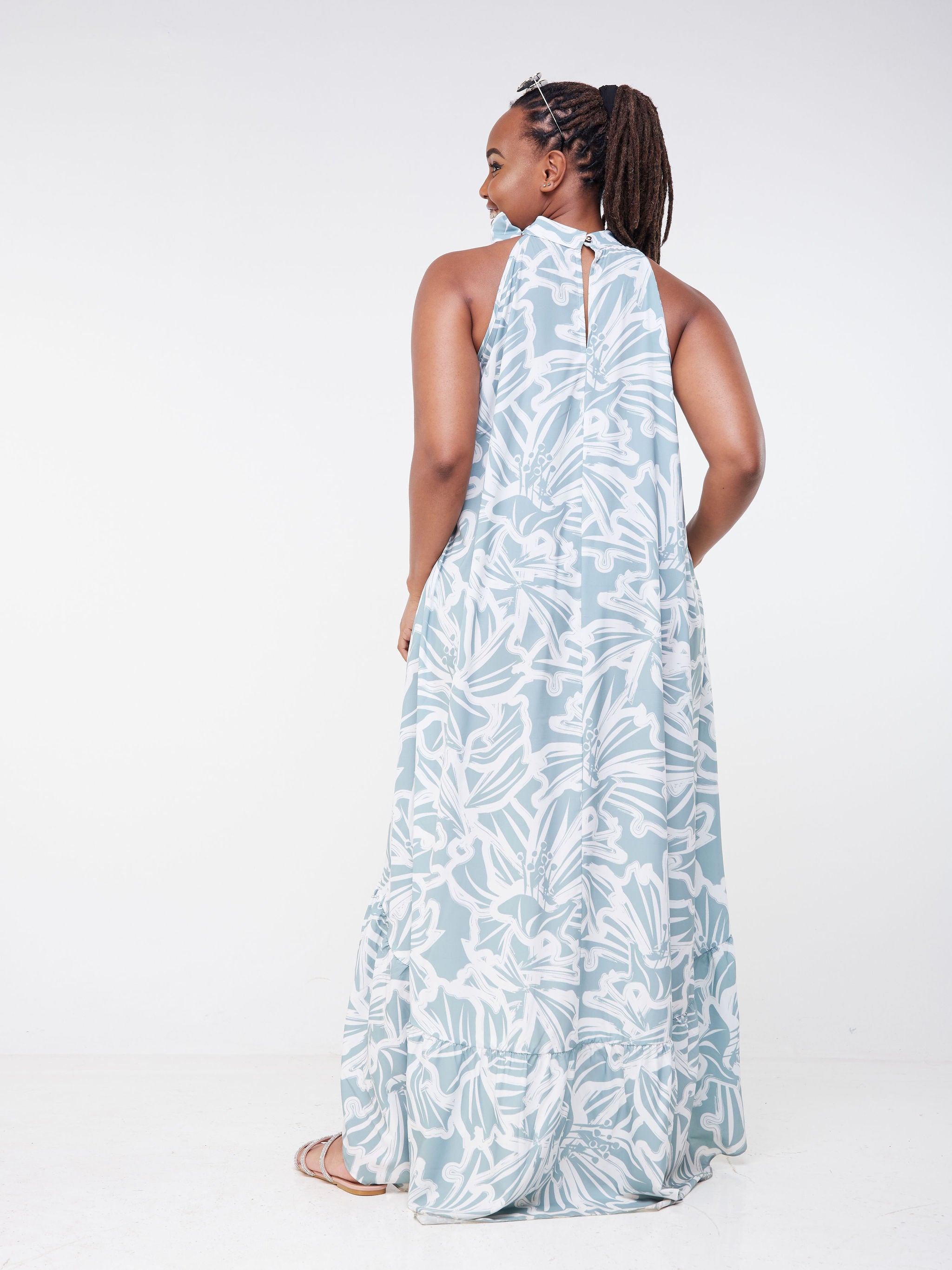 Vivo Malindi Halter High Low Midi Dress (JK) - Mint / White Floral Print