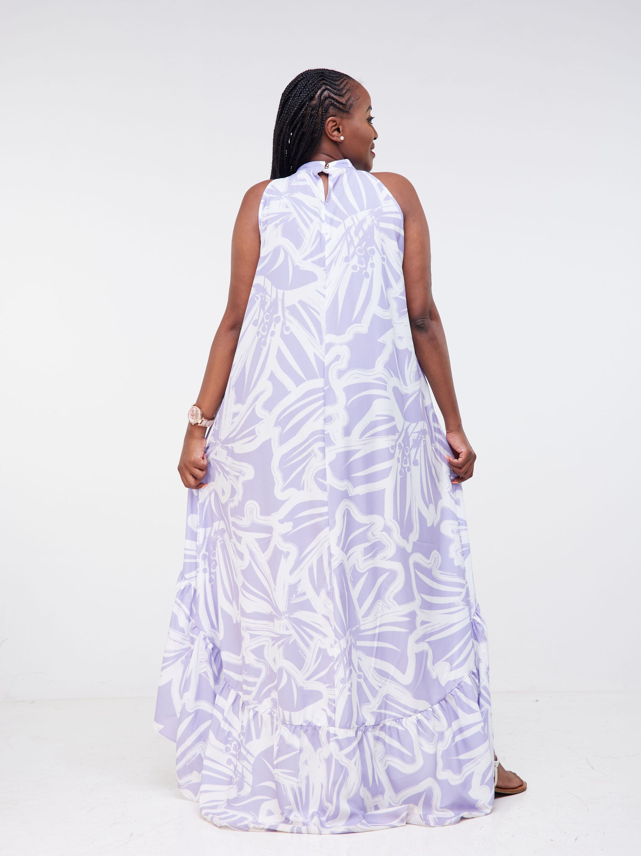 Vivo Malindi Halter High Low Midi Dress (JK) - Lilac / White Floral Print