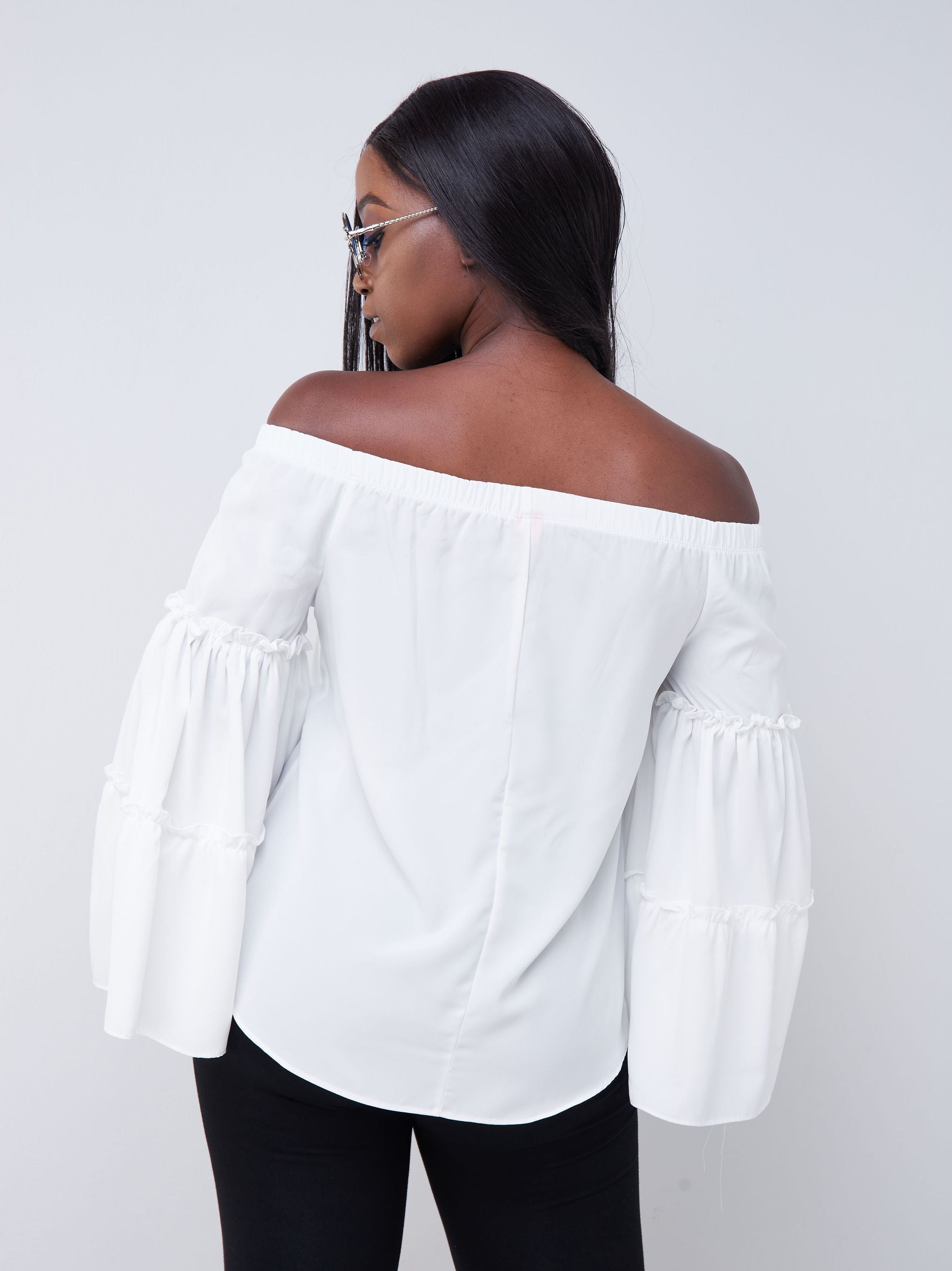 Vivo Malindi Off Shoulder Tiered Sleeve Top - White