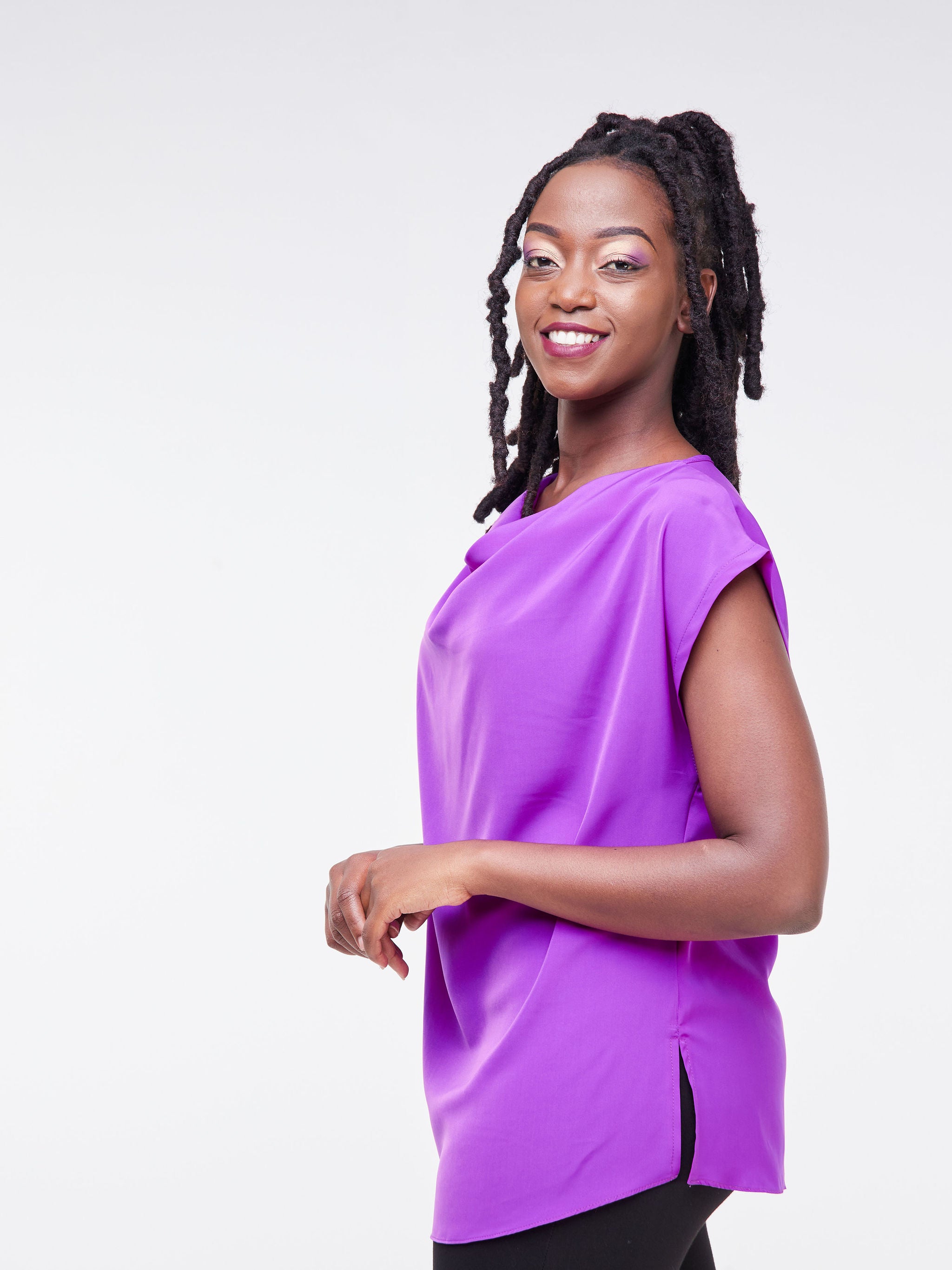 Vivo Fahari Drop Shoulder Cowl Top - Purple