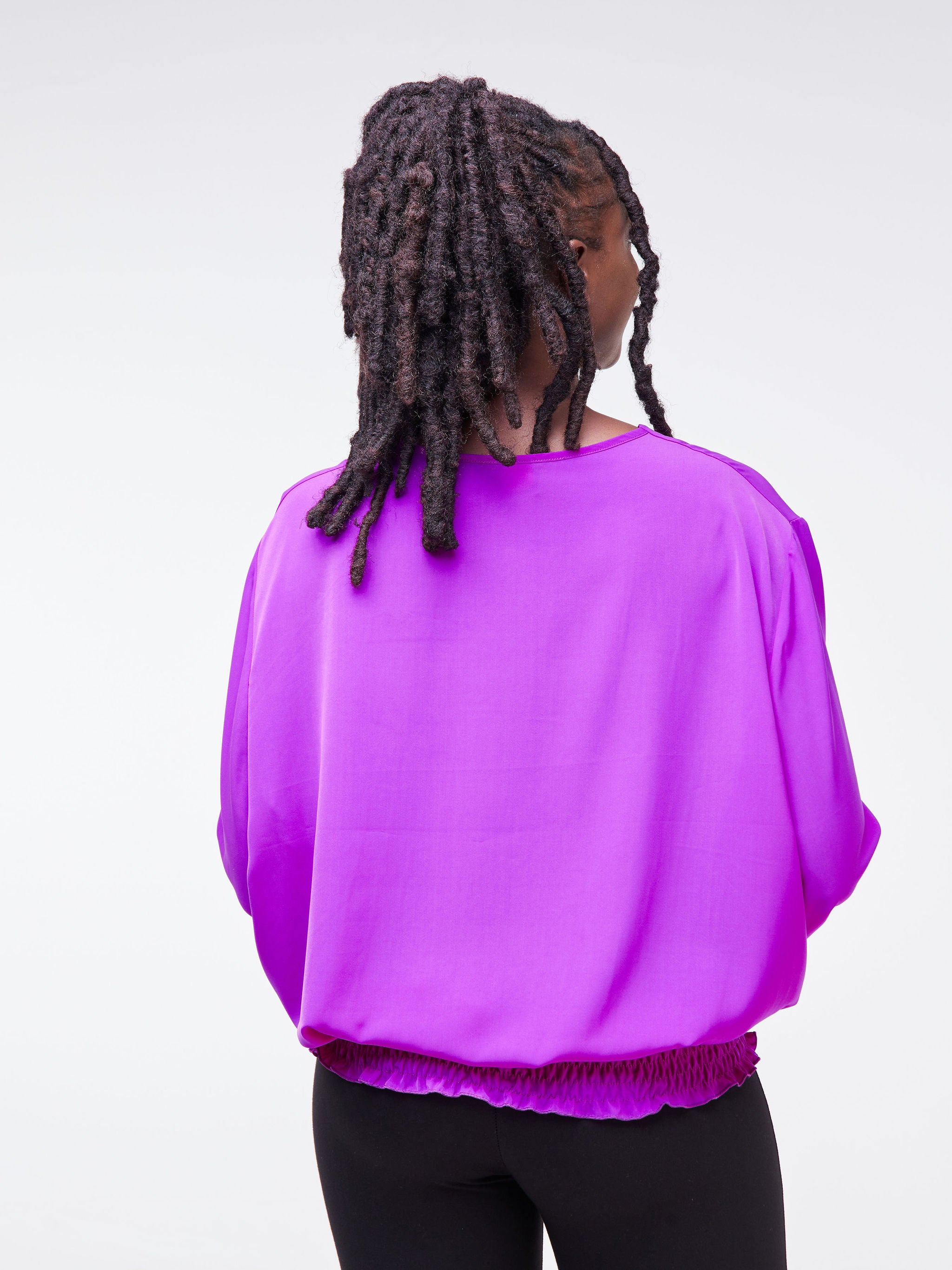 Vivo Fahari V-Neck Shirred Top - Purple