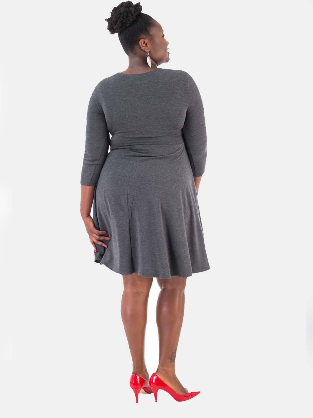 Vivo 3/4 Sleeve Faux Wrap Dress - Dark Grey (Special Offer)