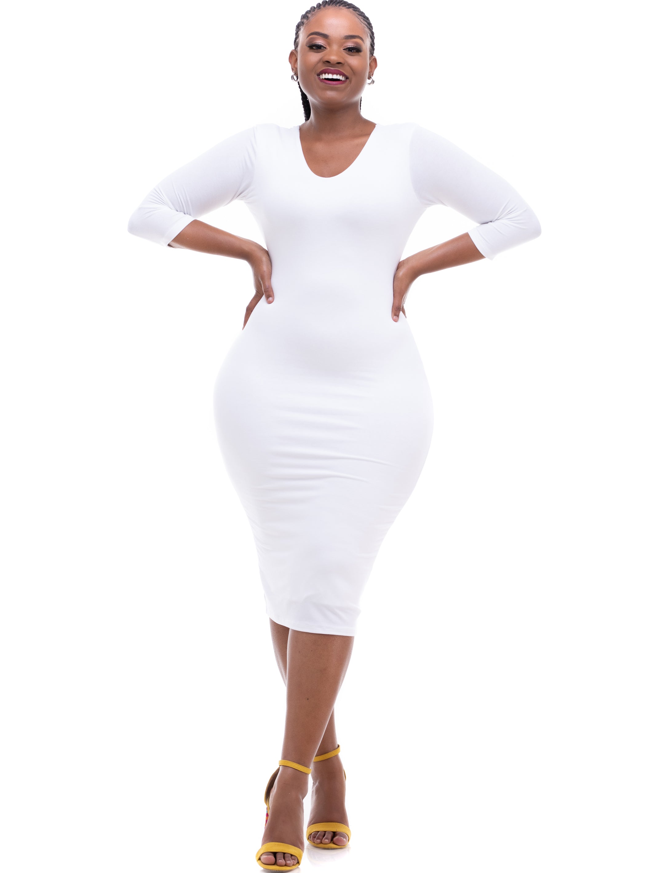 Vivo Basic 3/4 Sleeve Reversible Bodycon - White