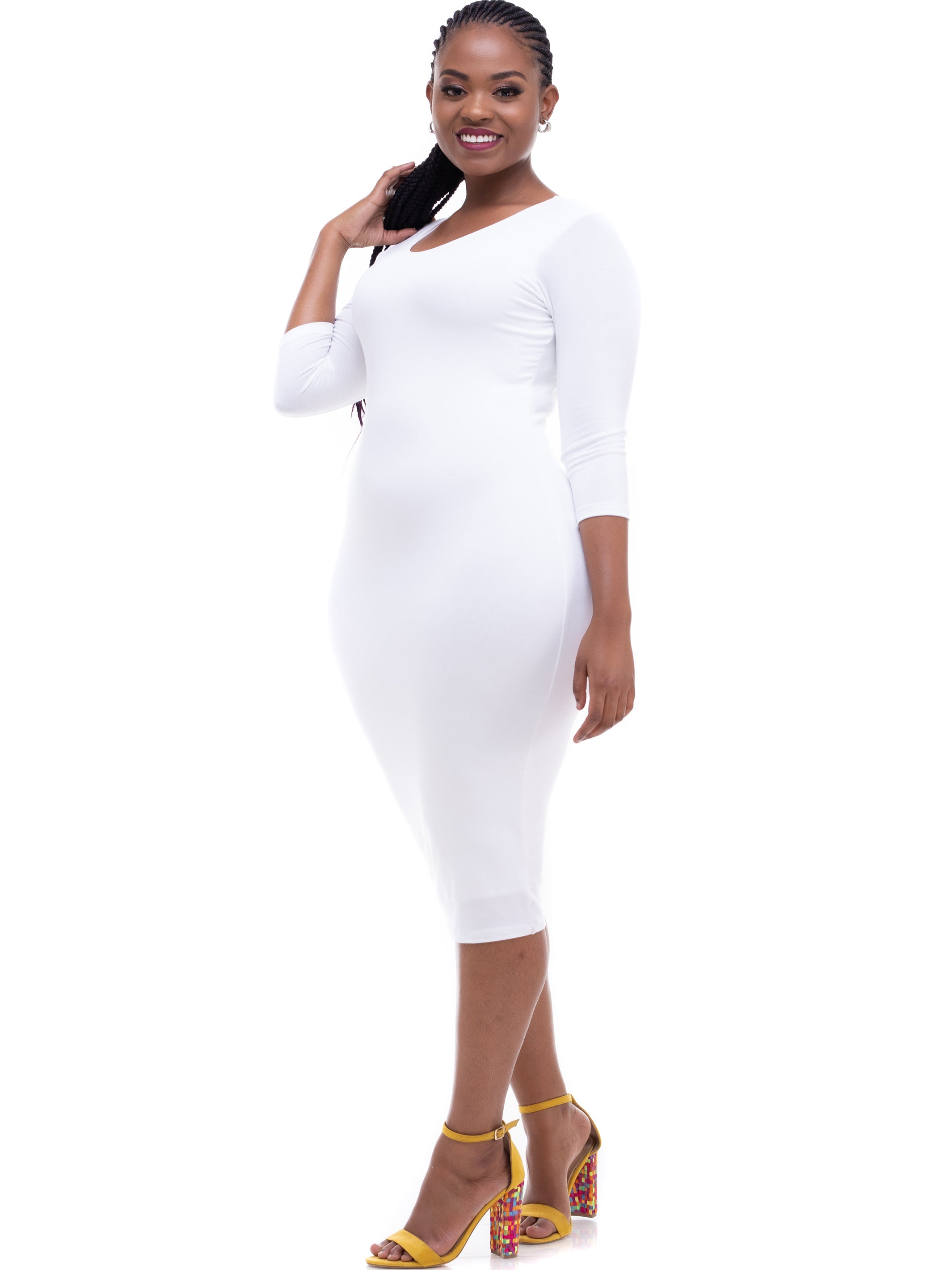 Vivo Basic 3/4 Sleeve Reversible Bodycon - White