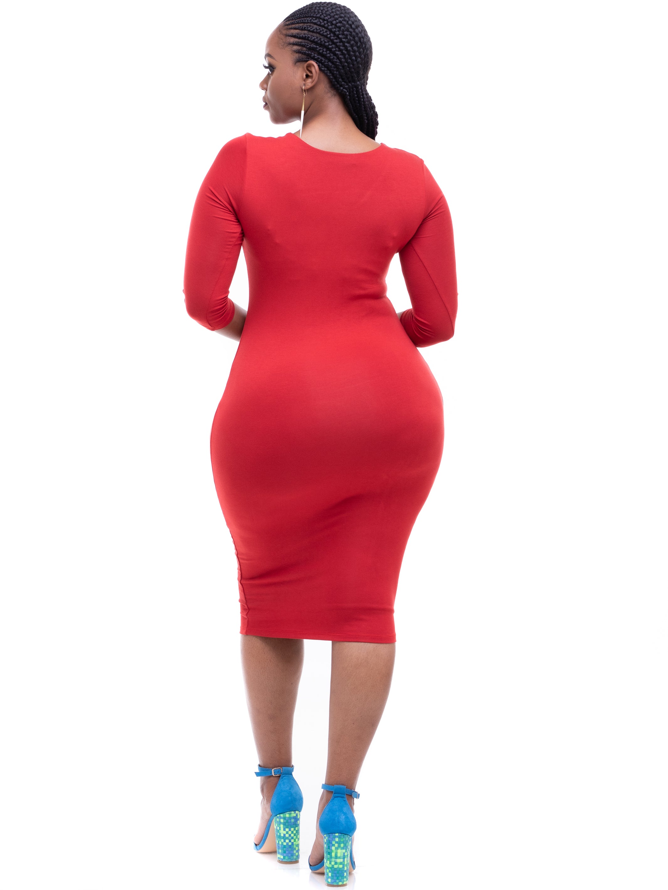 Vivo Basic 3/4 Sleeve Reversible Bodycon - Rust Red