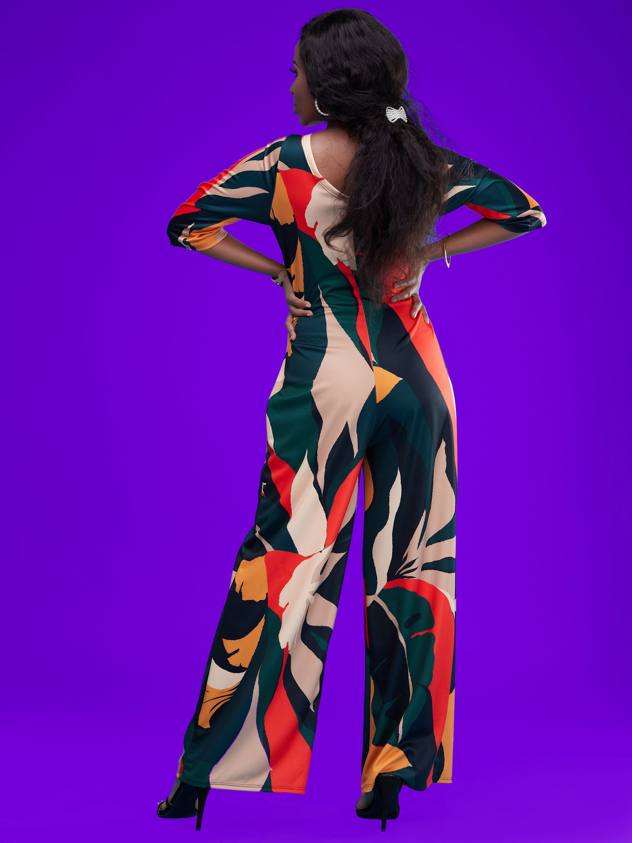 Vivo Tuni 3/4 Sleeved Jumpsuit - Orange / Green Print