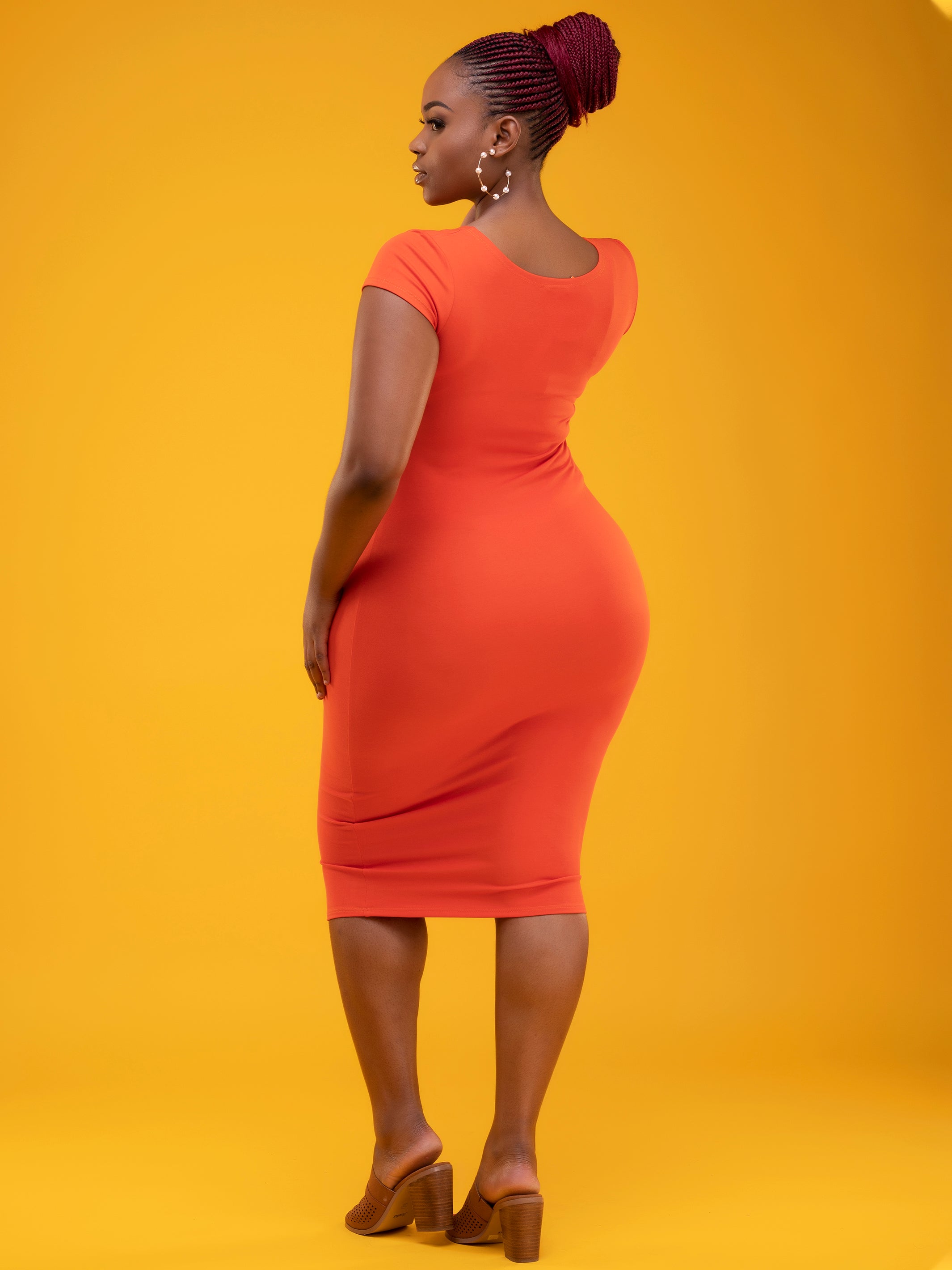 Vivo Basic Cap Sleeved Leila Dress - Orange