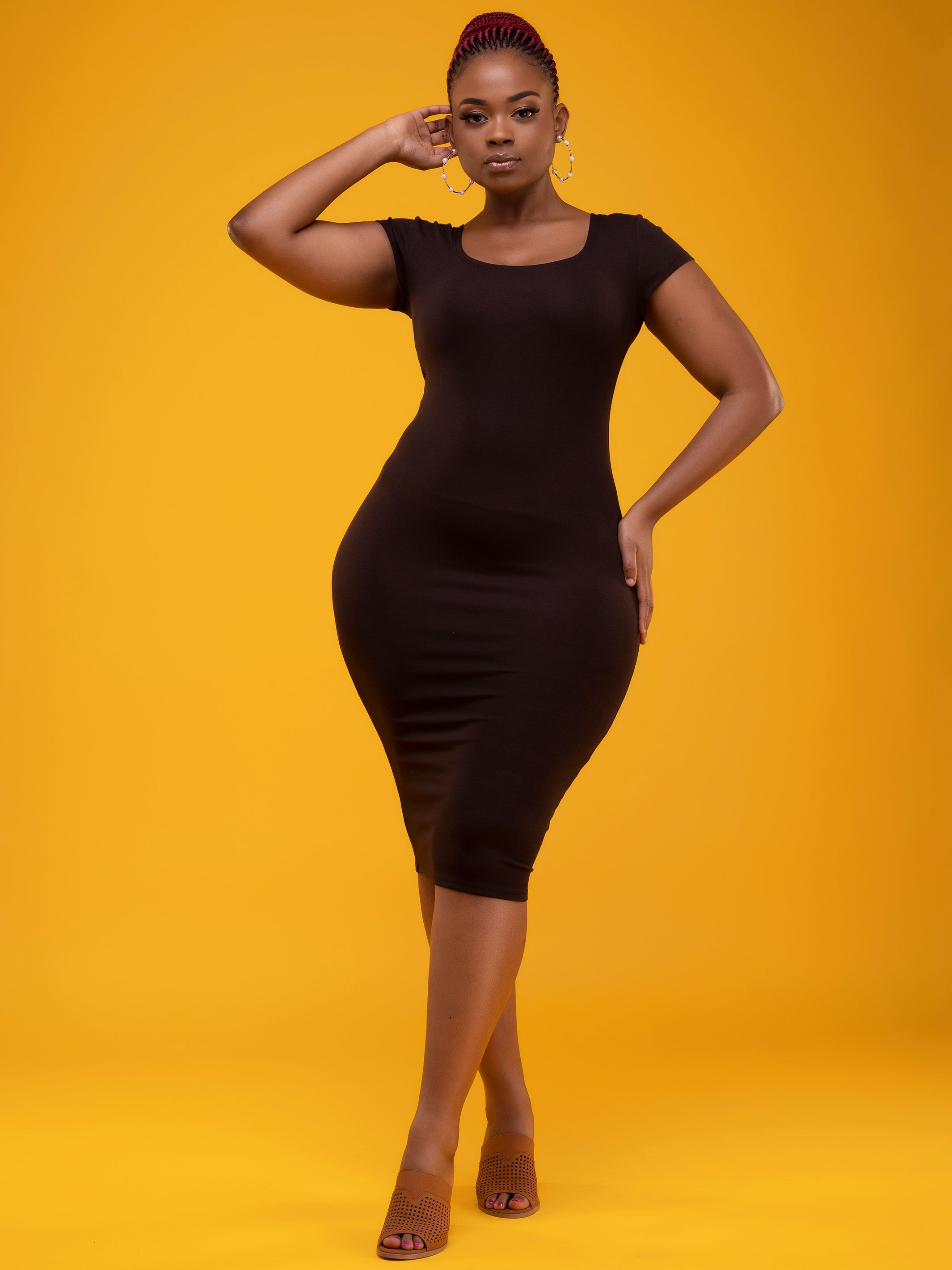 Vivo Basic Cap Sleeved Leila Dress - Chocolate