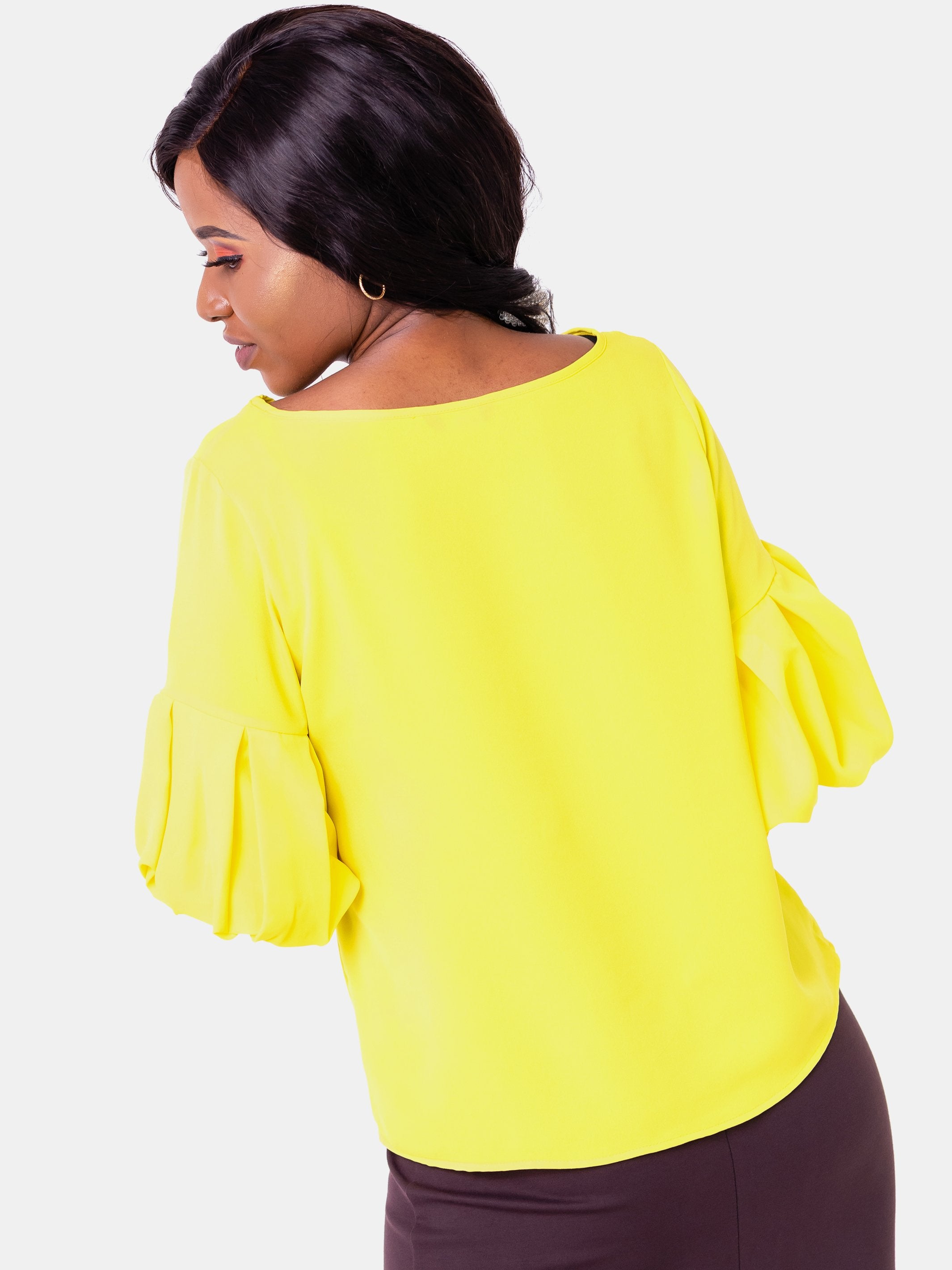 Vivo Basic Boundneck Puff Sleeve Top - Yellow
