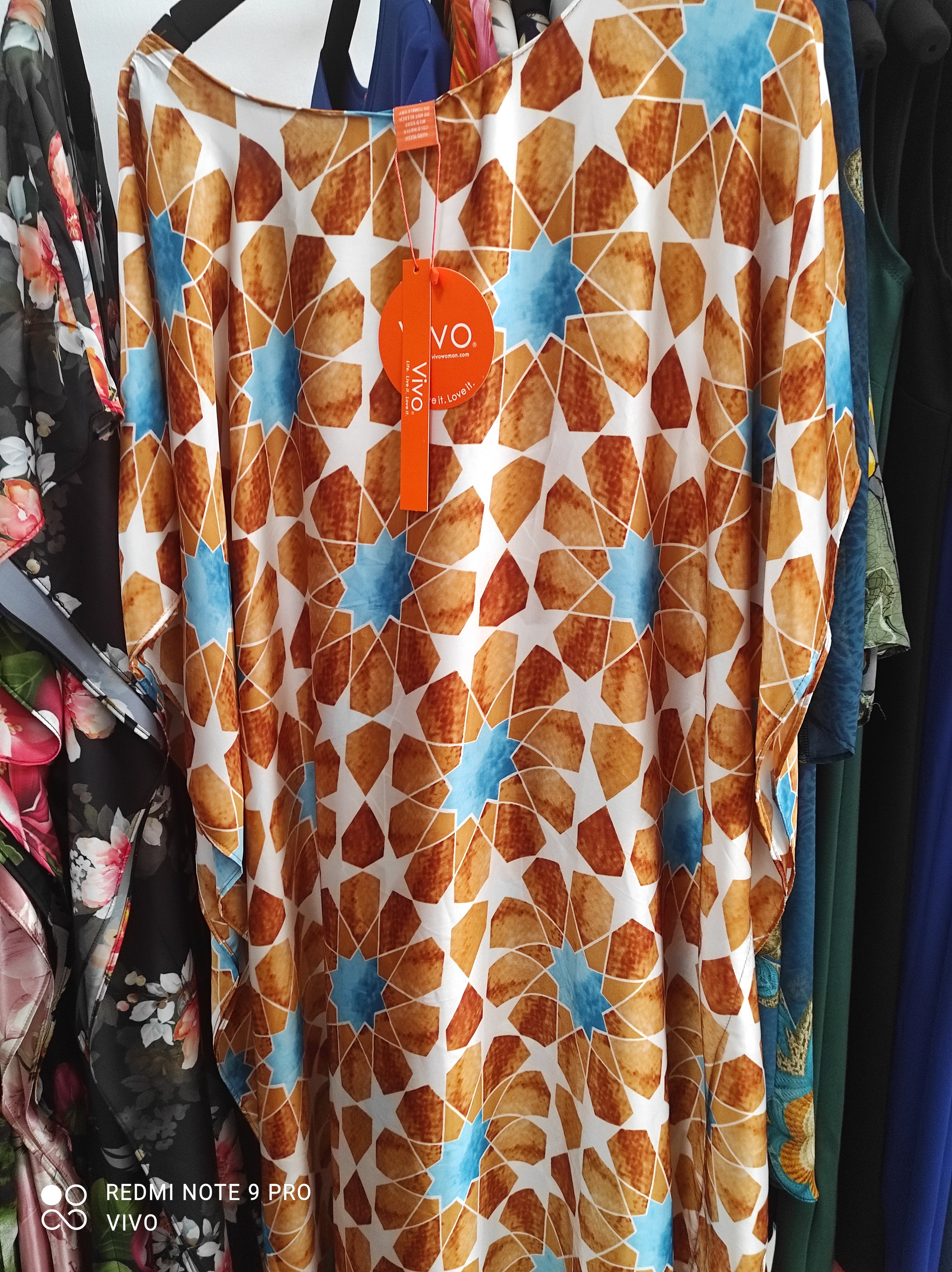 Vivo Satin Maxi Dira Dress - Rust / Light Blue Print